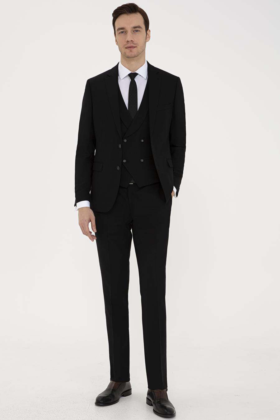 Siyah Slim Fit Yün Ceket - 50235704047