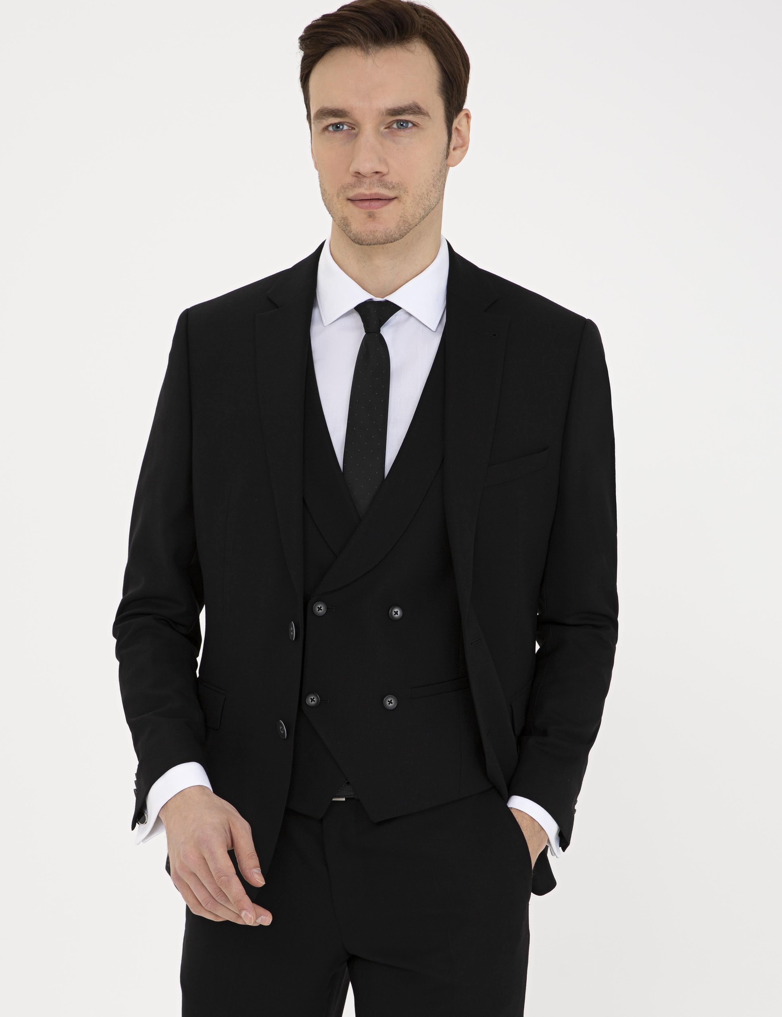 Siyah Slim Fit Yün Ceket - 50235704047