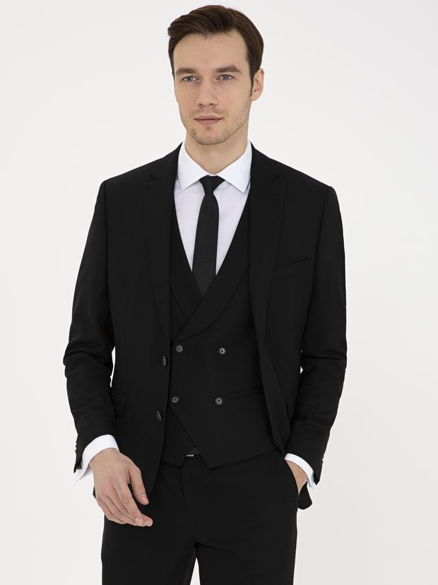Siyah Slim Fit Yün Ceket