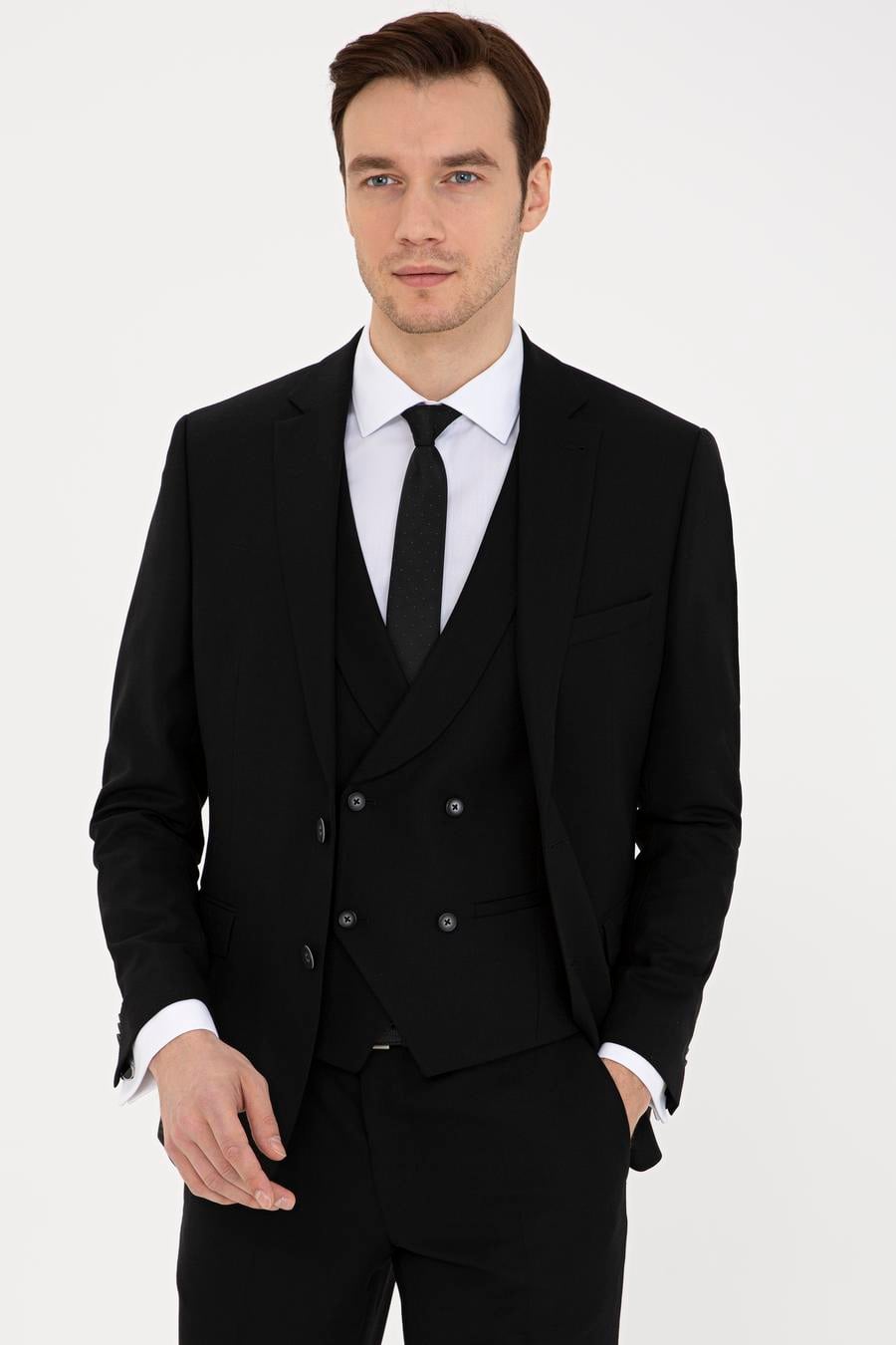 Siyah Slim Fit Yün Ceket - 50235704047
