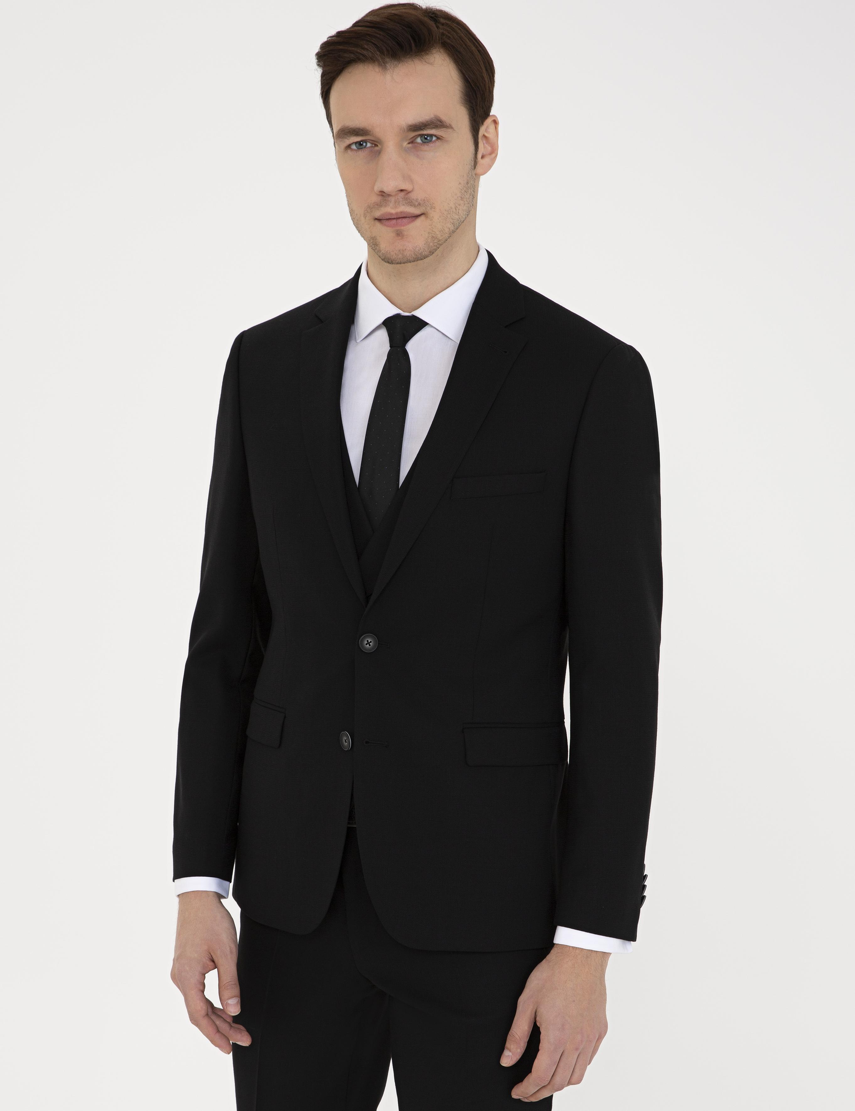 Siyah Slim Fit Yün Ceket - 50235704047