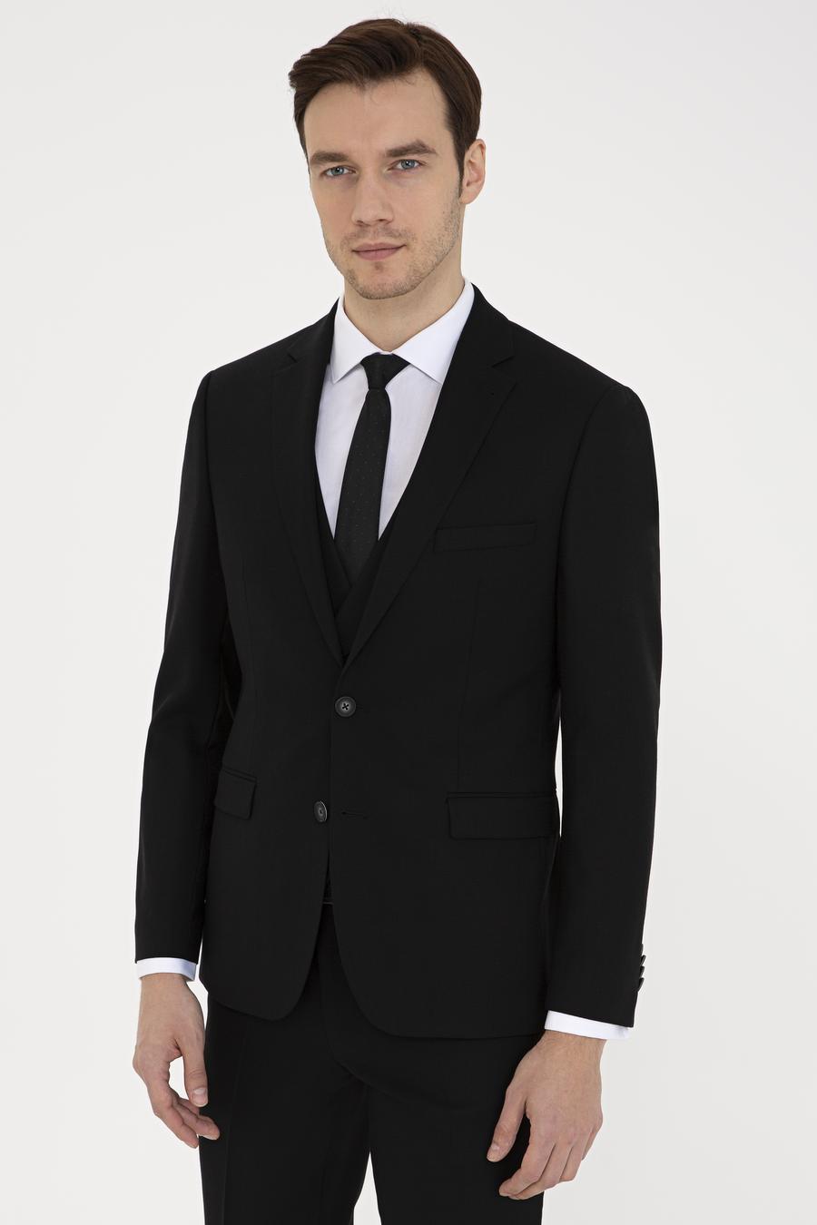 Siyah Slim Fit Yün Ceket - 50235704047