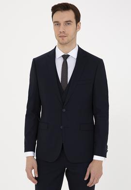 Lacivert Slim Fit Yün Ceket