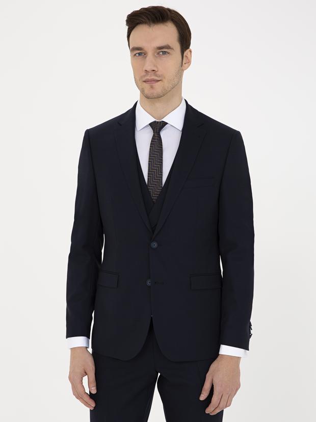 Lacivert Slim Fit Yün Ceket