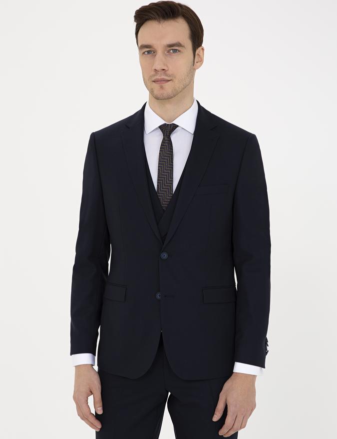 Lacivert Slim Fit Yün Ceket