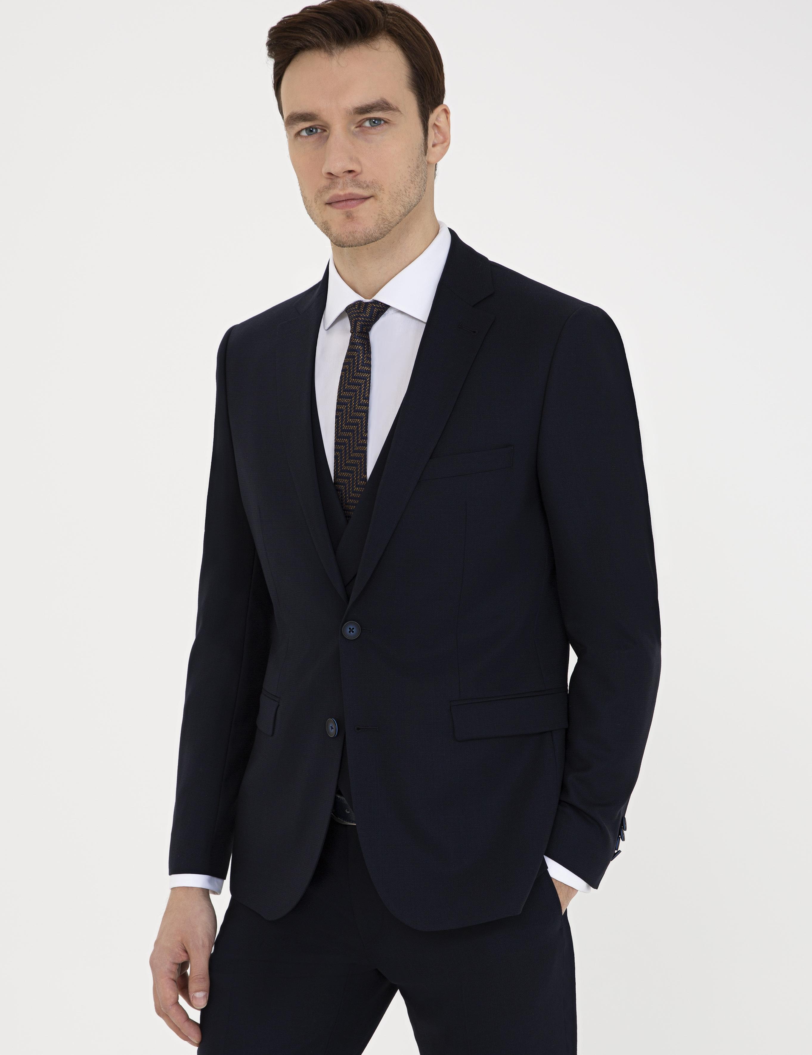 Lacivert Slim Fit Yün Ceket - 50235704083