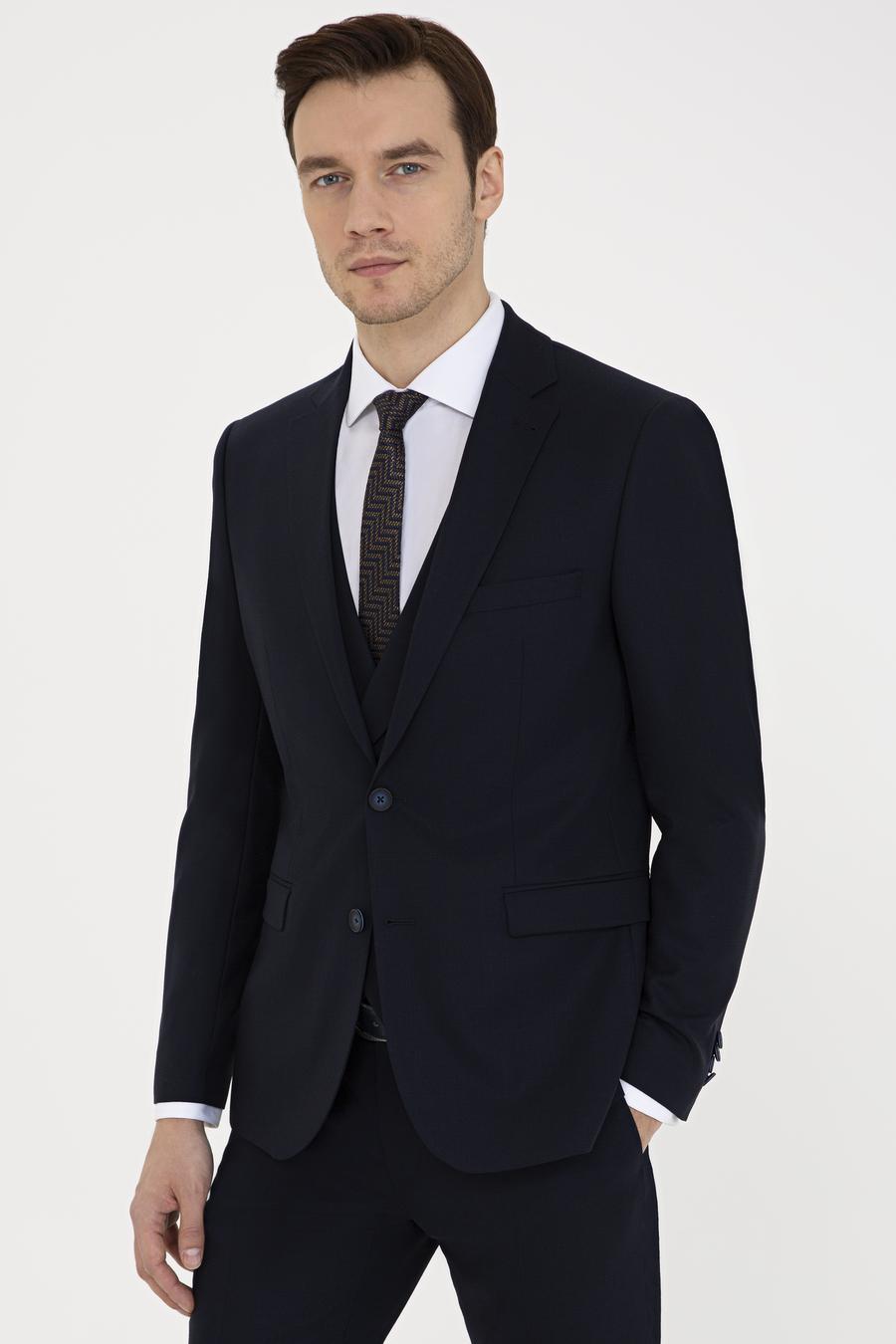 Lacivert Slim Fit Yün Ceket - 50235704083