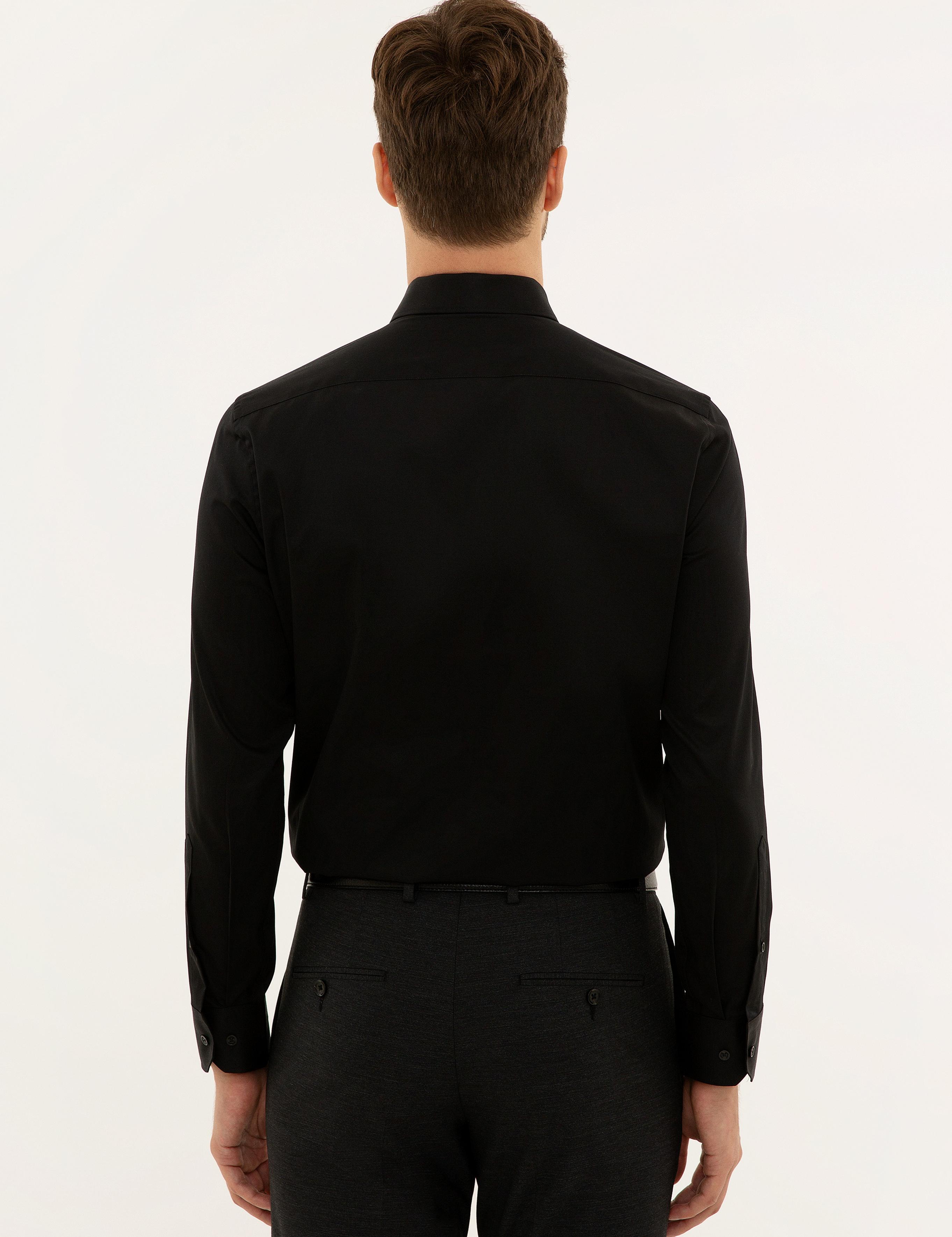 Siyah Slim Fit Uzun Kollu Basic Gömlek - 50223224080