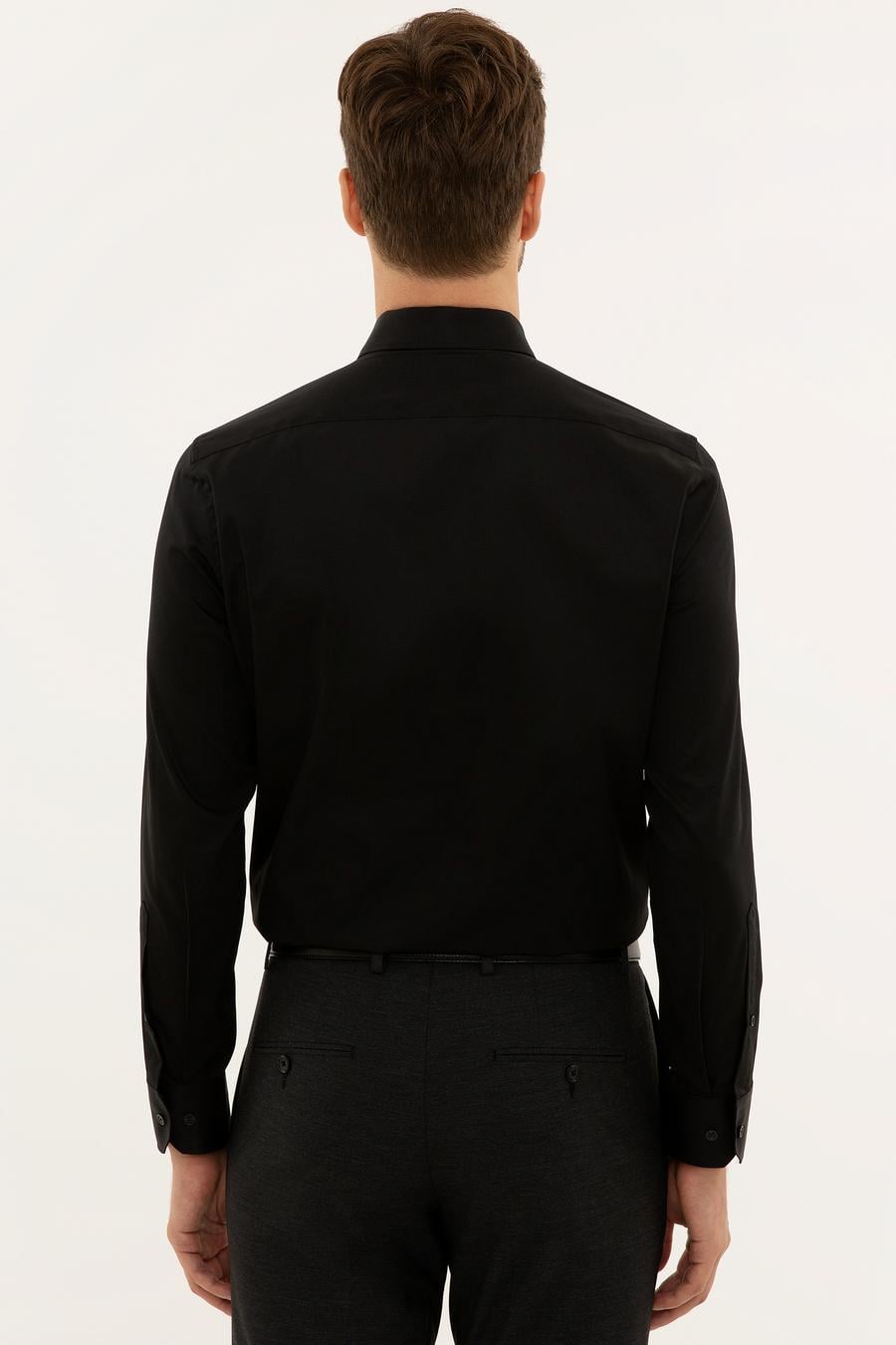 Siyah Slim Fit Uzun Kollu Basic Gömlek - 50223224080