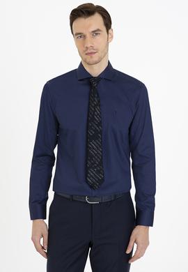 Lacivert Slim Fit Uzun Kollu Basic Gömlek