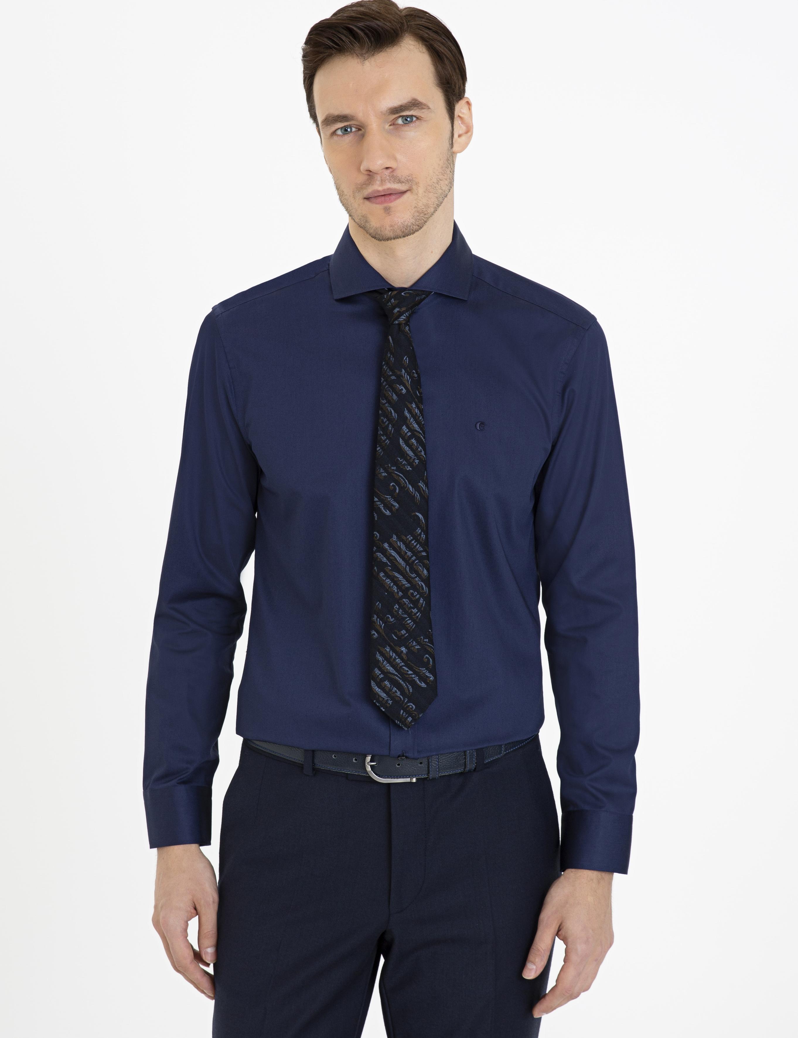 Lacivert Slim Fit Uzun Kollu Basic Gömlek - 50229004058