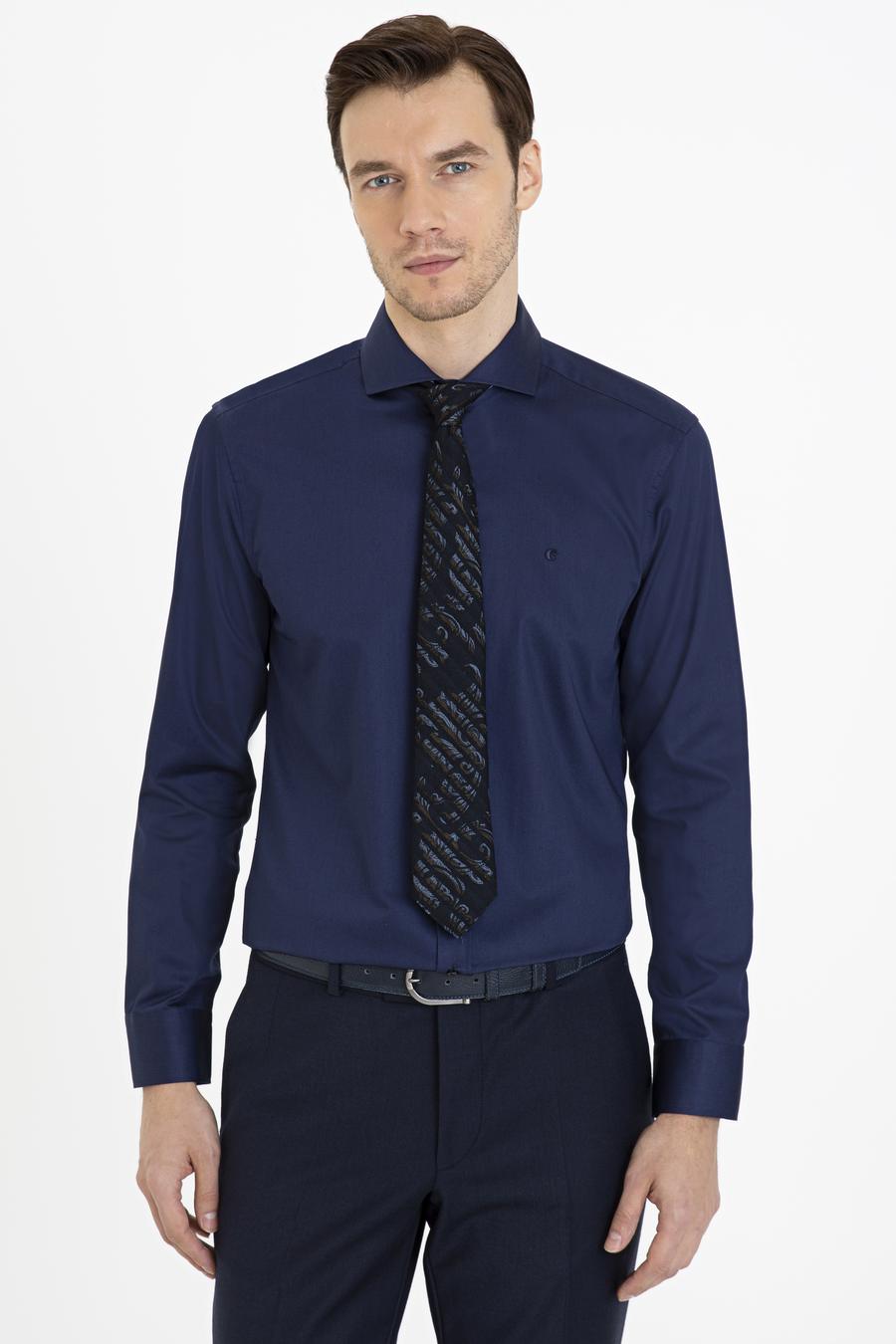 Lacivert Slim Fit Uzun Kollu Basic Gömlek - 50229004058