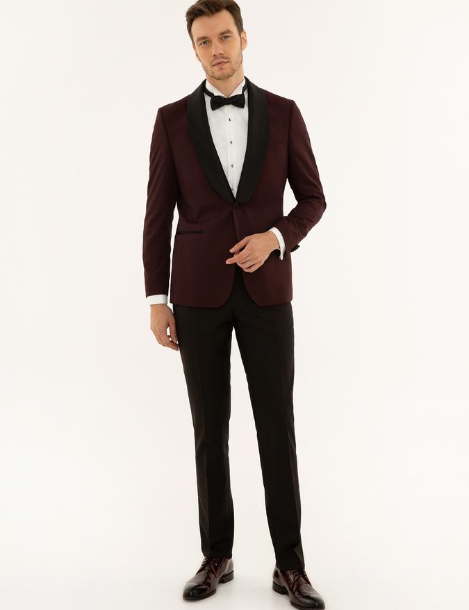 Bordo Slim Fit Damatlık