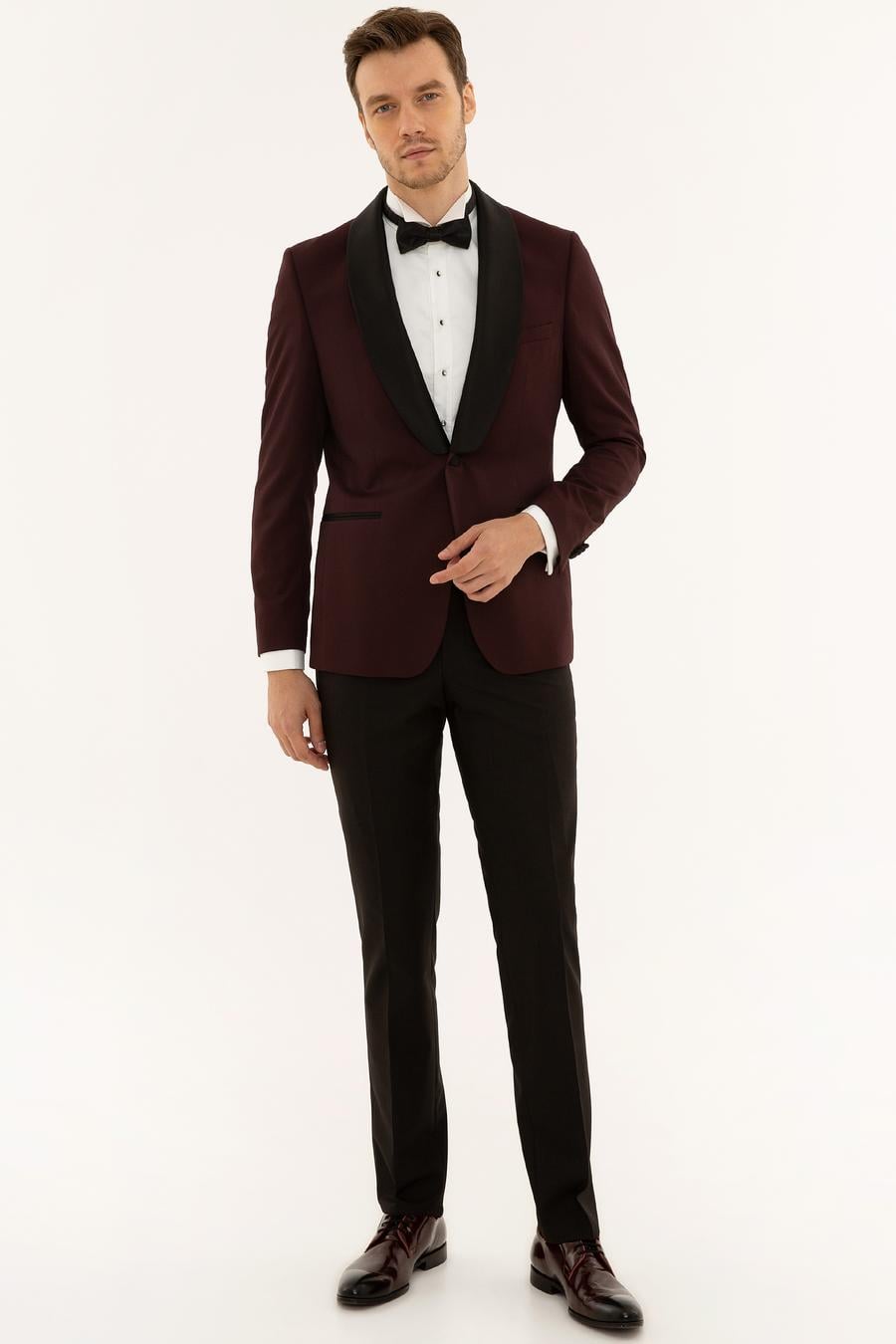 Bordo Slim Fit Damatlık - 50229447044