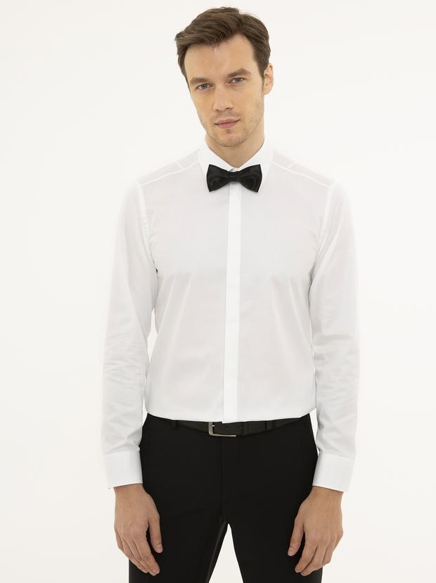 Beyaz Slim Fit Smokin Gömlek