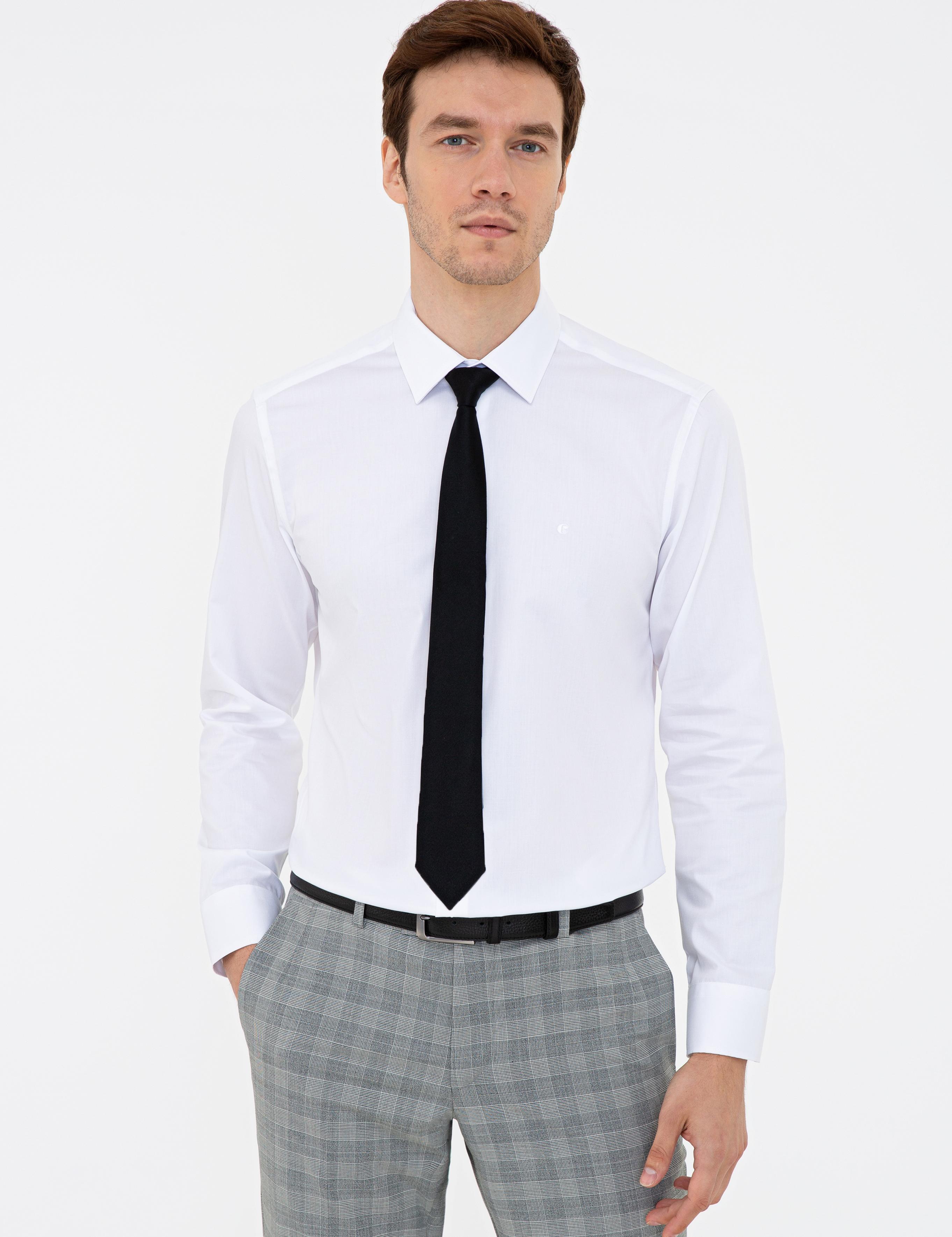 Beyaz Slim Fit Uzun Kollu Basic Gömlek - 50235519005