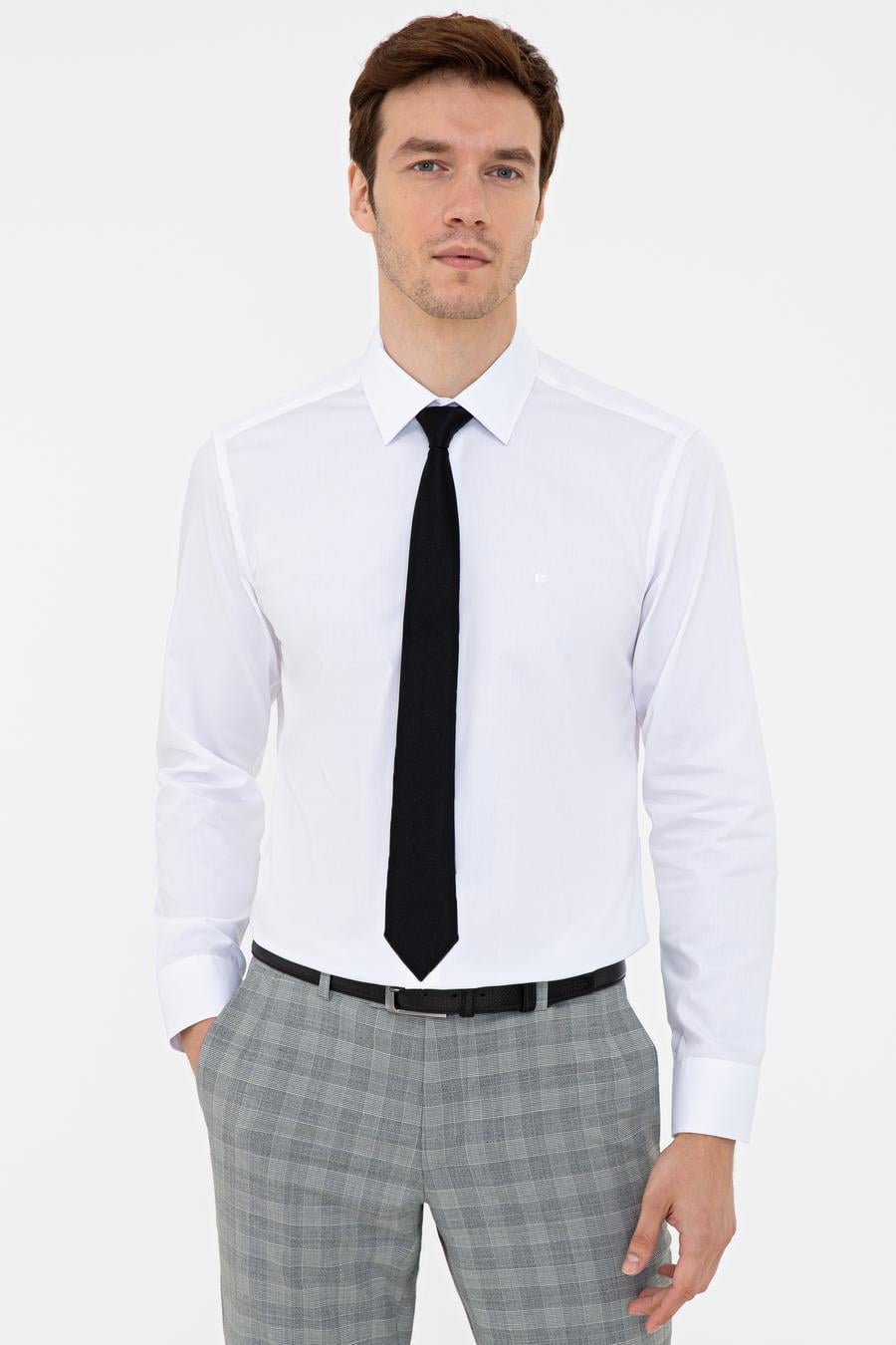 Beyaz Slim Fit Uzun Kollu Basic Gömlek - 50235519005