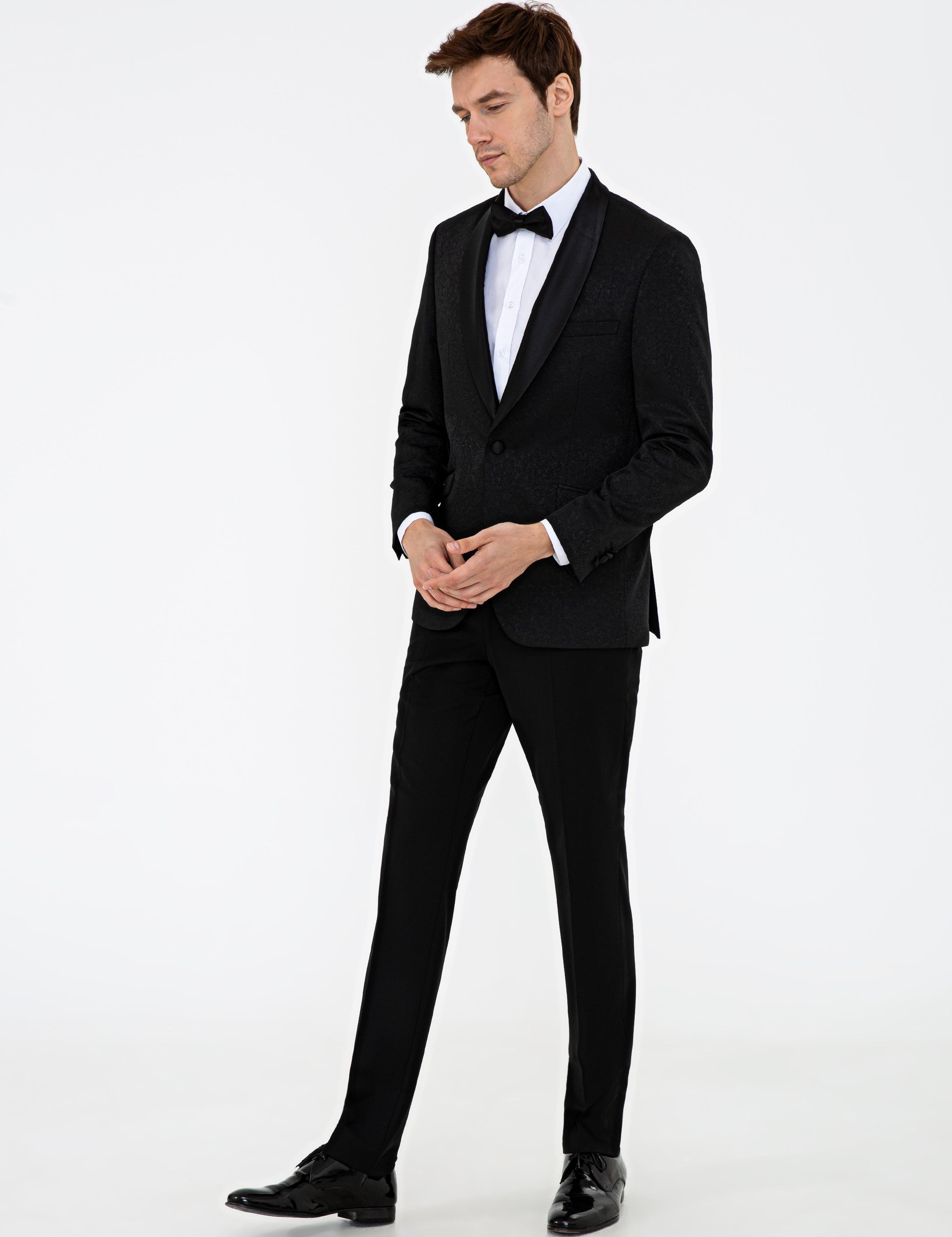 Siyah Slim Fit Smokin Damatlık - 50232923014
