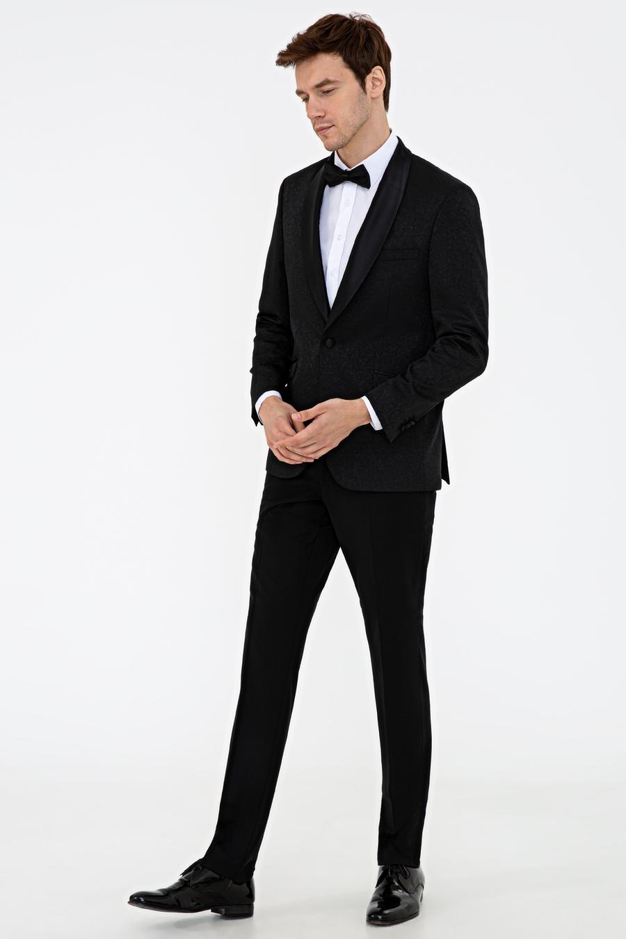 Siyah Slim Fit Smokin Damatlık - 50232923014