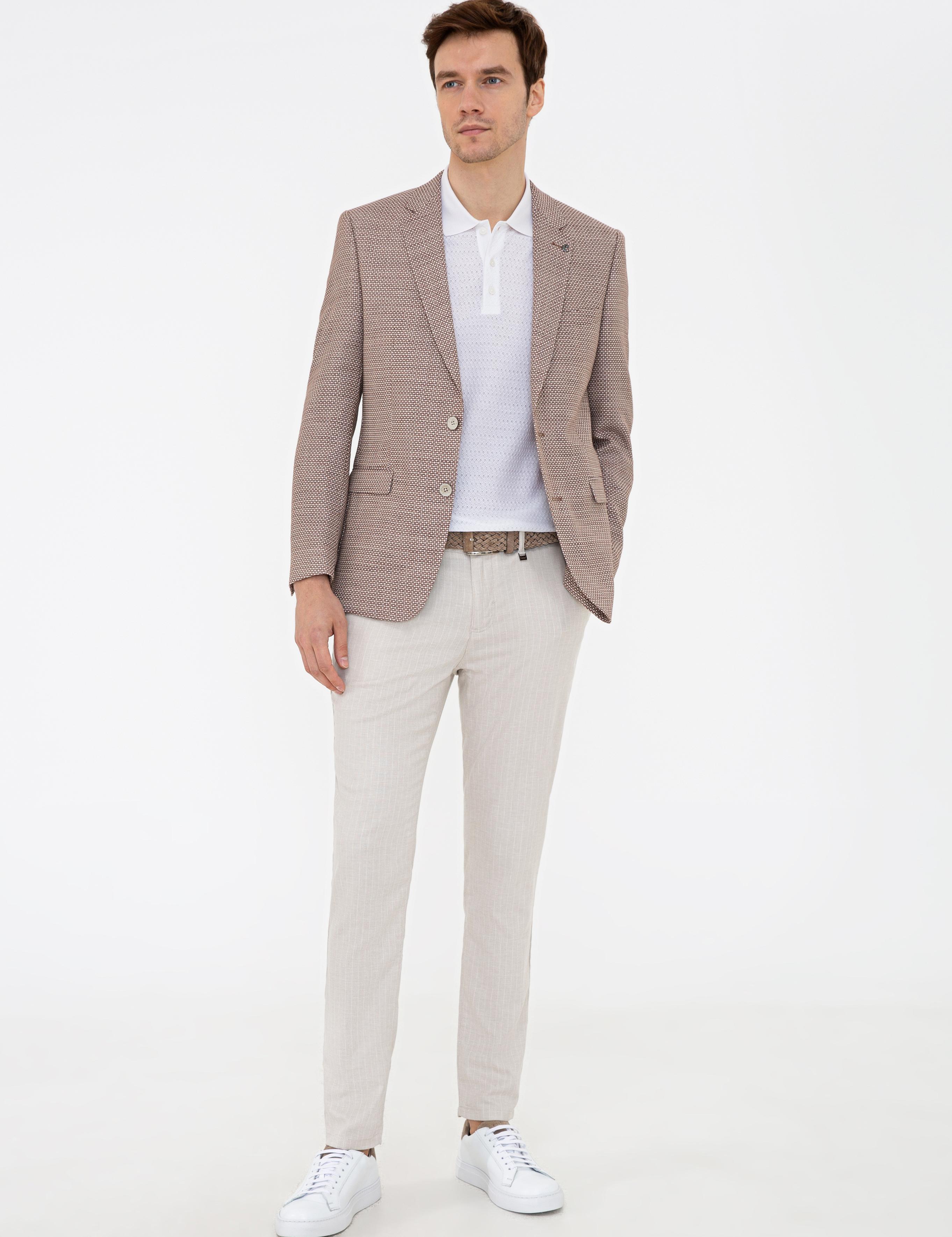 Kahverengi Slim Fit Yün Keten Ceket - 50233097038