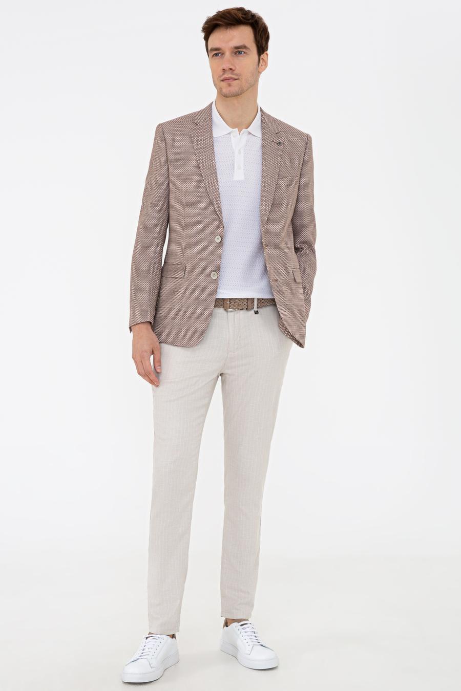 Kahverengi Slim Fit Yün Keten Ceket - 50233097038
