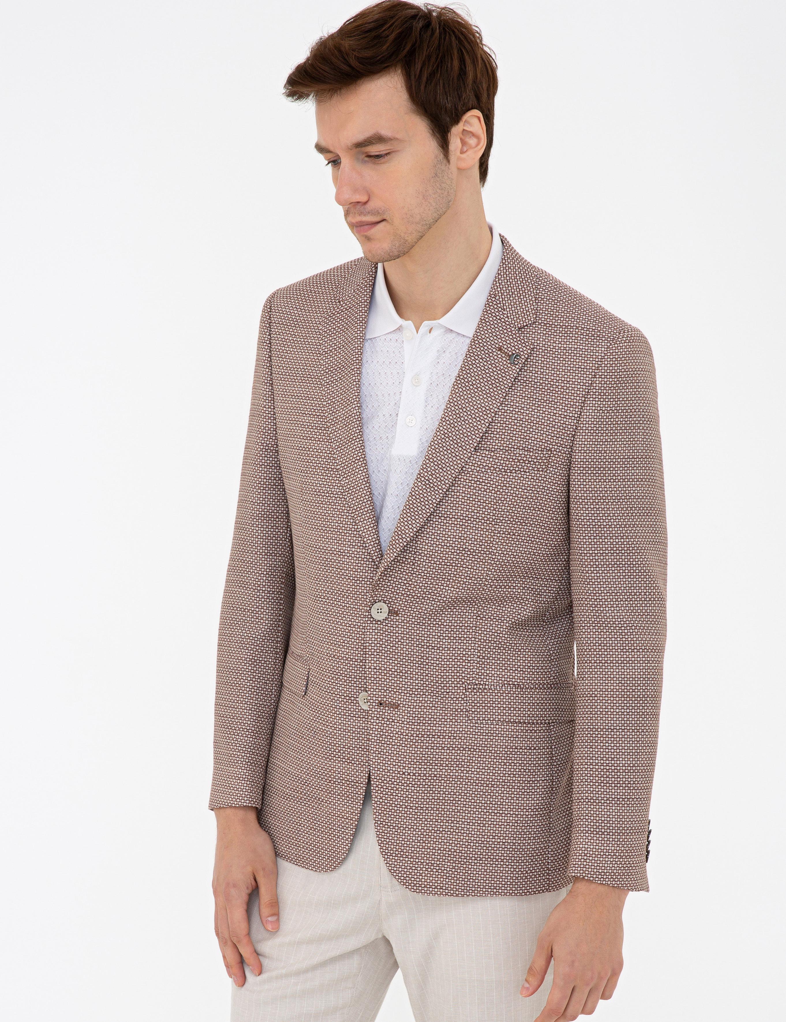 Kahverengi Slim Fit Yün Keten Ceket - 50233097038