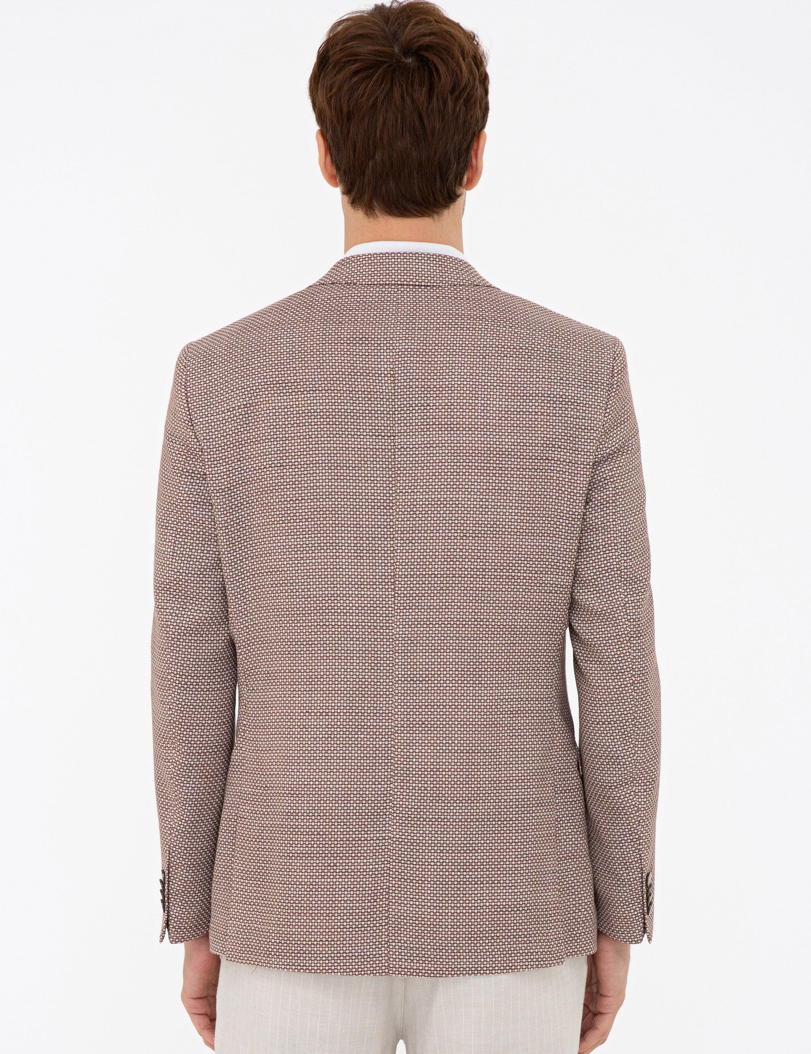 Kahverengi Slim Fit Yün Keten Ceket - 50233097038
