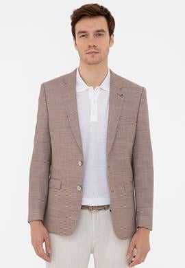 Kahverengi Slim Fit Yün Keten Ceket