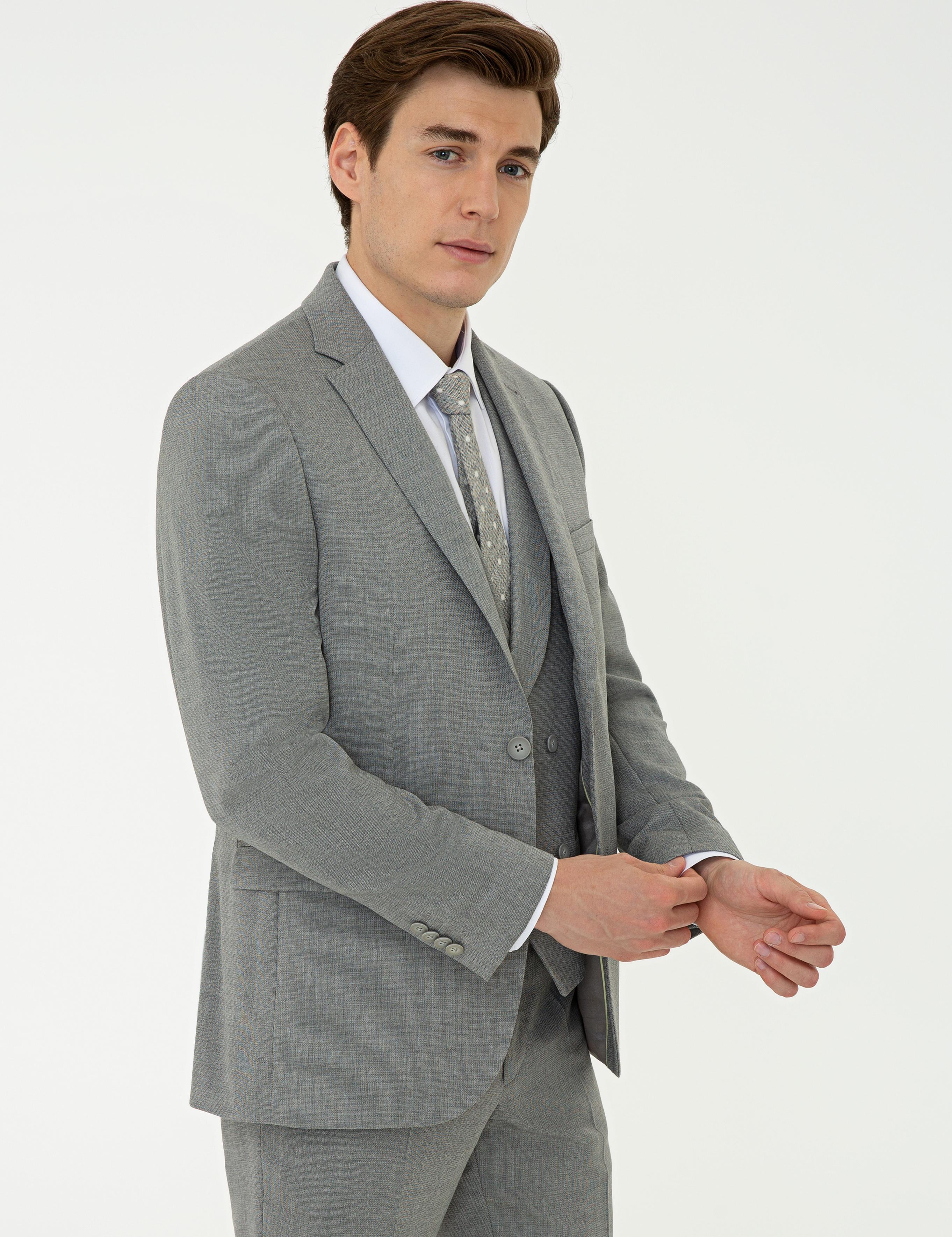 Gri Slim Fit Yün Ceket - 50235704008
