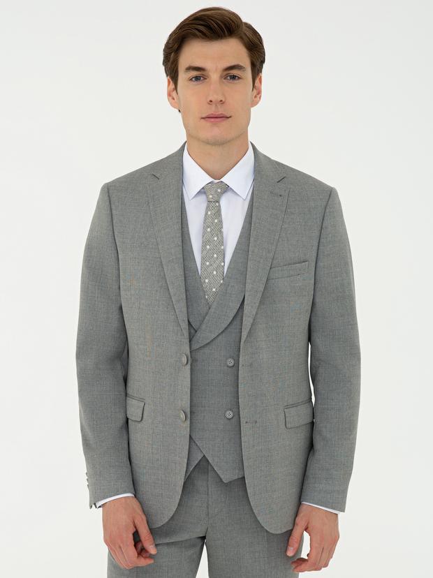 Gri Slim Fit Yün Ceket