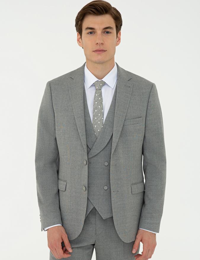 Gri Slim Fit Yün Ceket