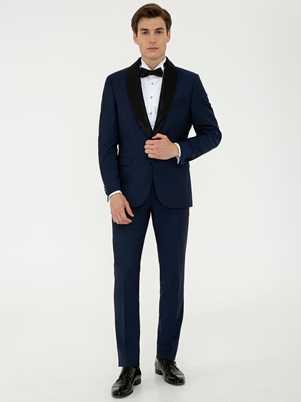 Lacivert Slim Fit Smokin Damatlık