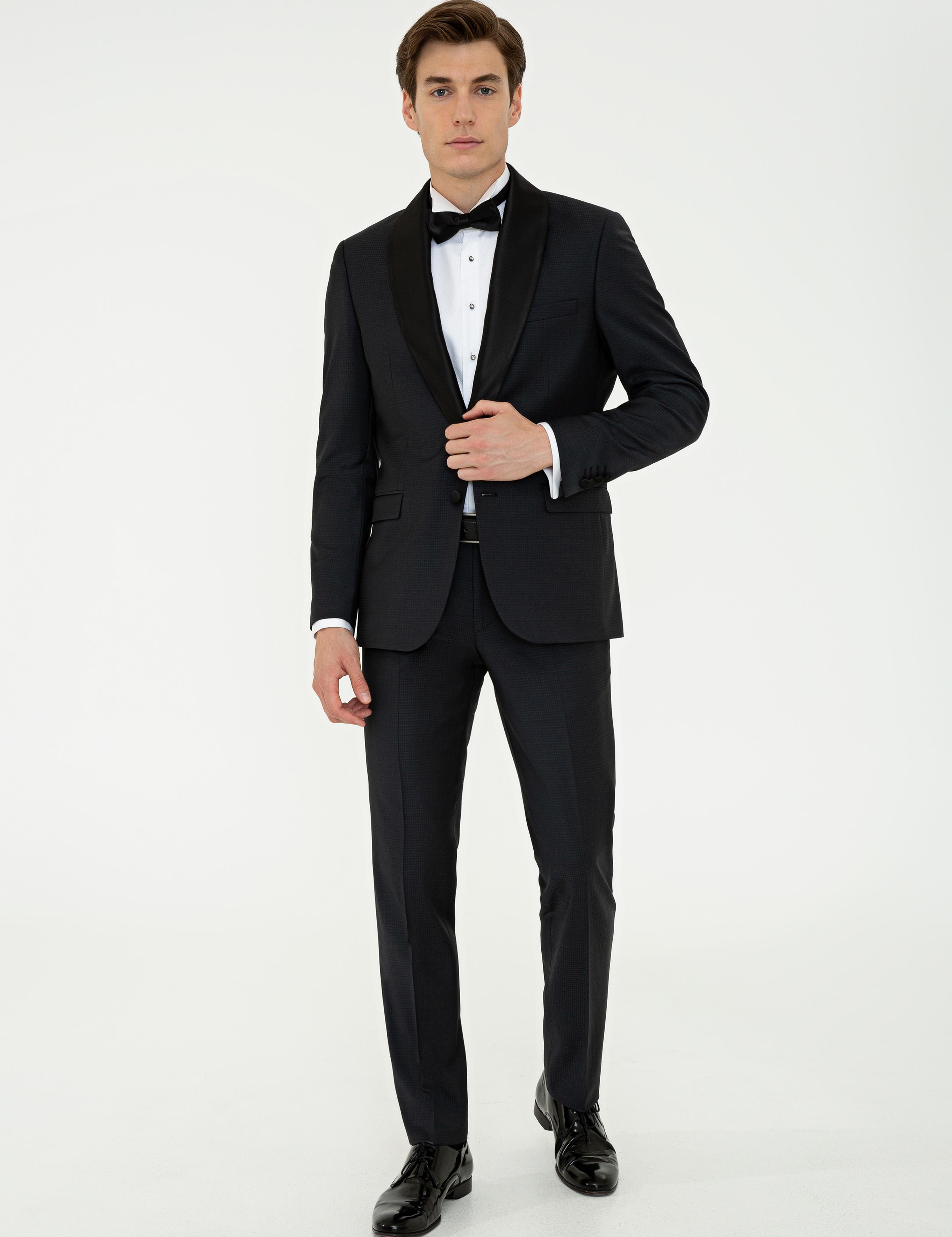 Siyah Slim Fit Smokin Damatlık - 50232899041