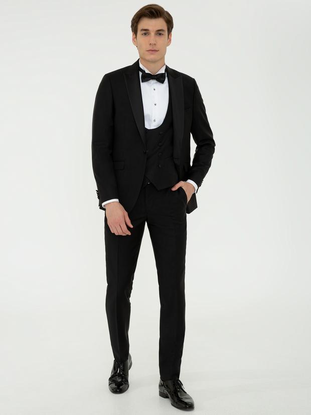 Siyah Ex. Slim Fit Yelekli Smokin Damatlık