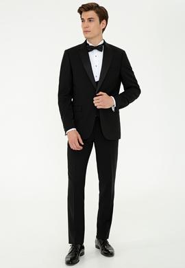 Siyah Slim Fit Yelekli Smokin Damatlık