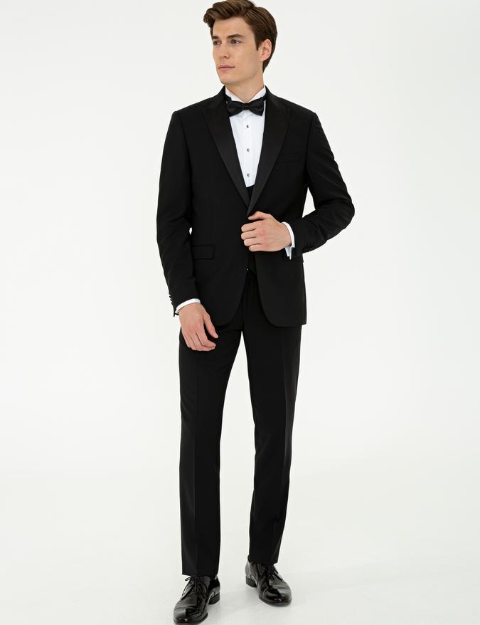 Siyah Slim Fit Yelekli Smokin Damatlık