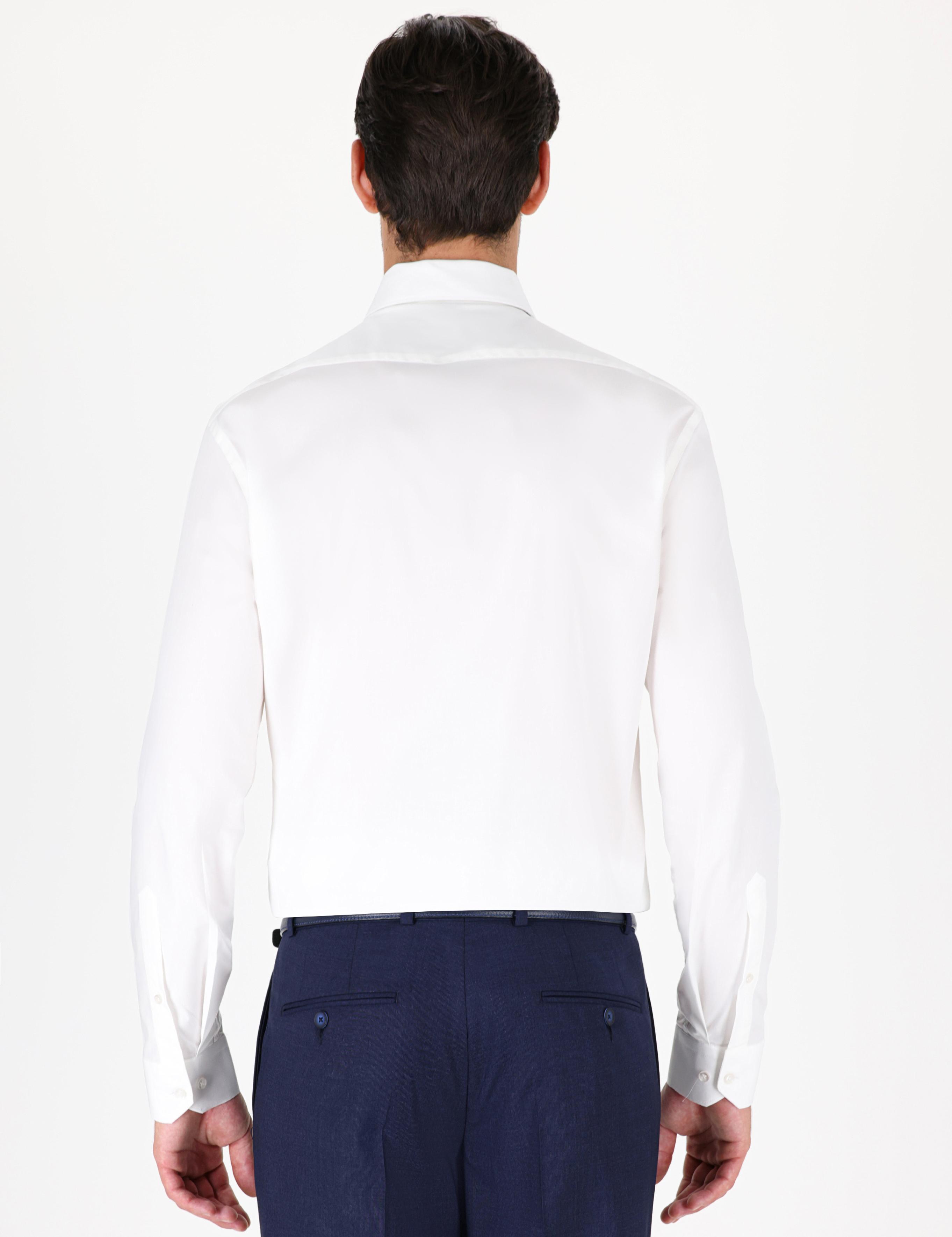 Beyaz Slim Fit Uzun Kollu Basic Gömlek - 50235535004