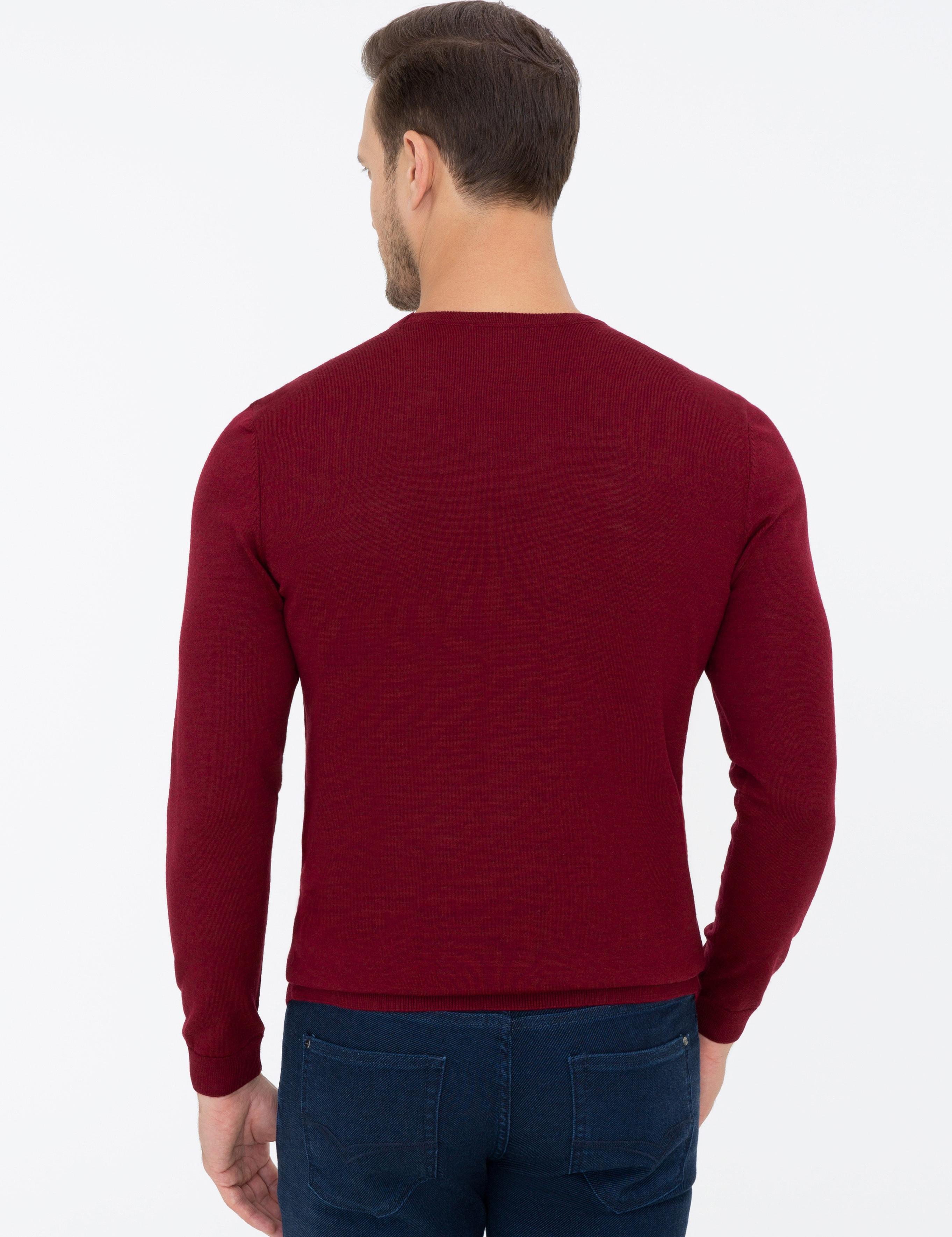 Bordo Slim Fit Bisiklet Yaka Basic Triko Kazak - 50237038044
