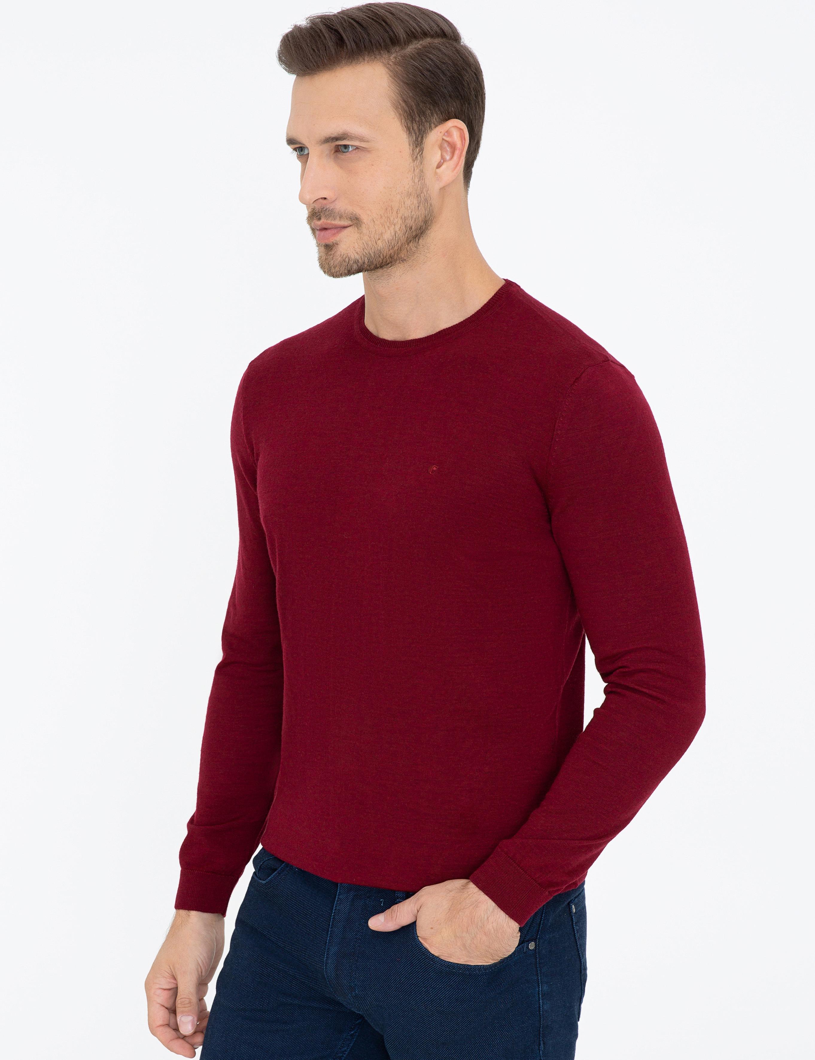 Bordo Slim Fit Bisiklet Yaka Basic Triko Kazak - 50237038044