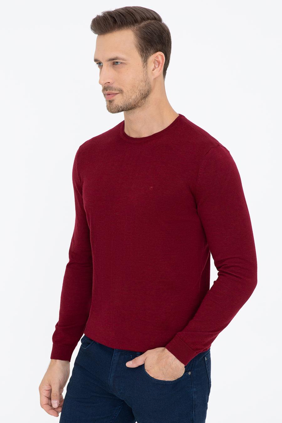 Bordo Slim Fit Bisiklet Yaka Basic Triko Kazak - 50237038044