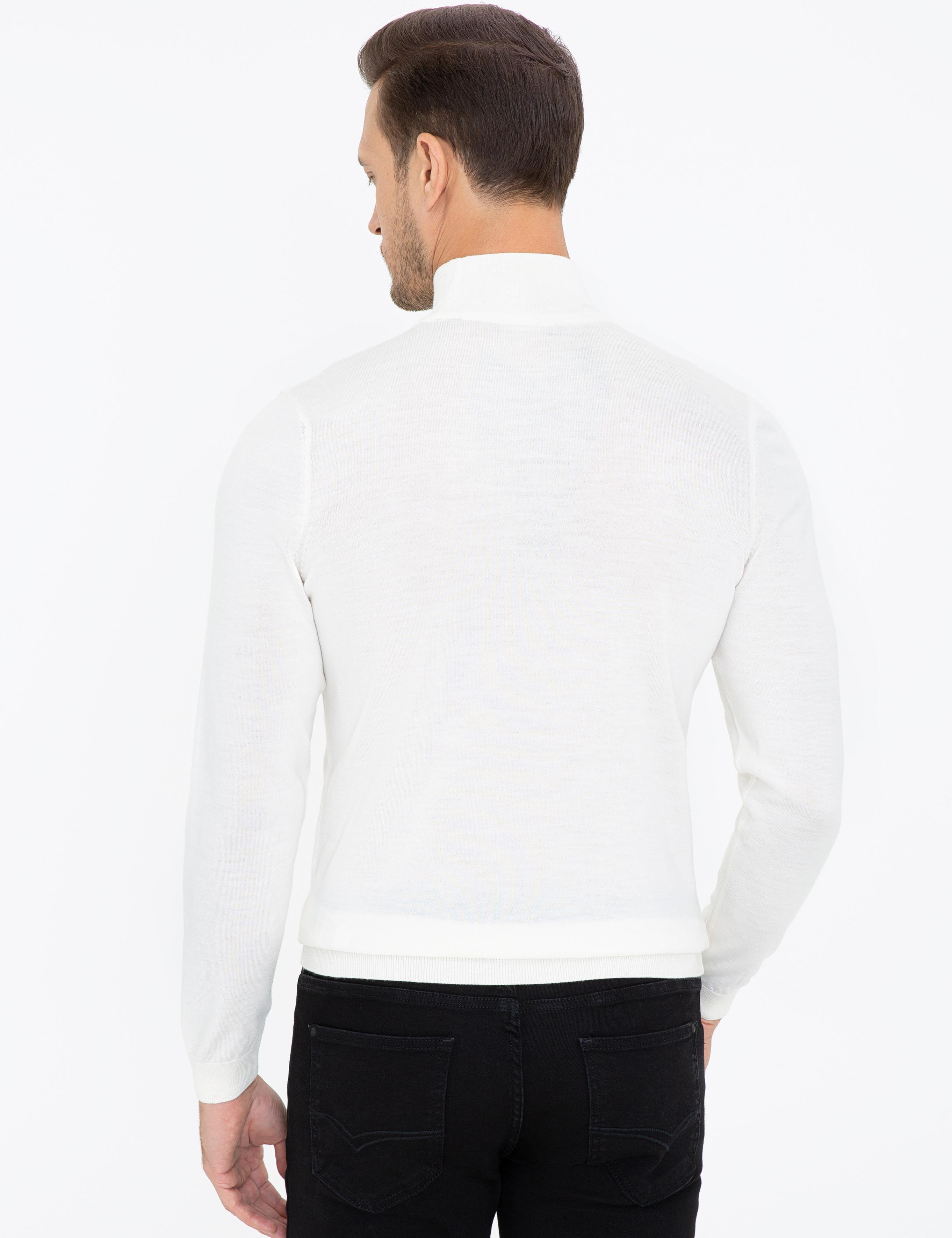 Ekru Regular Fit Yarım Balıkçı Basic Triko Kazak - 50237040188