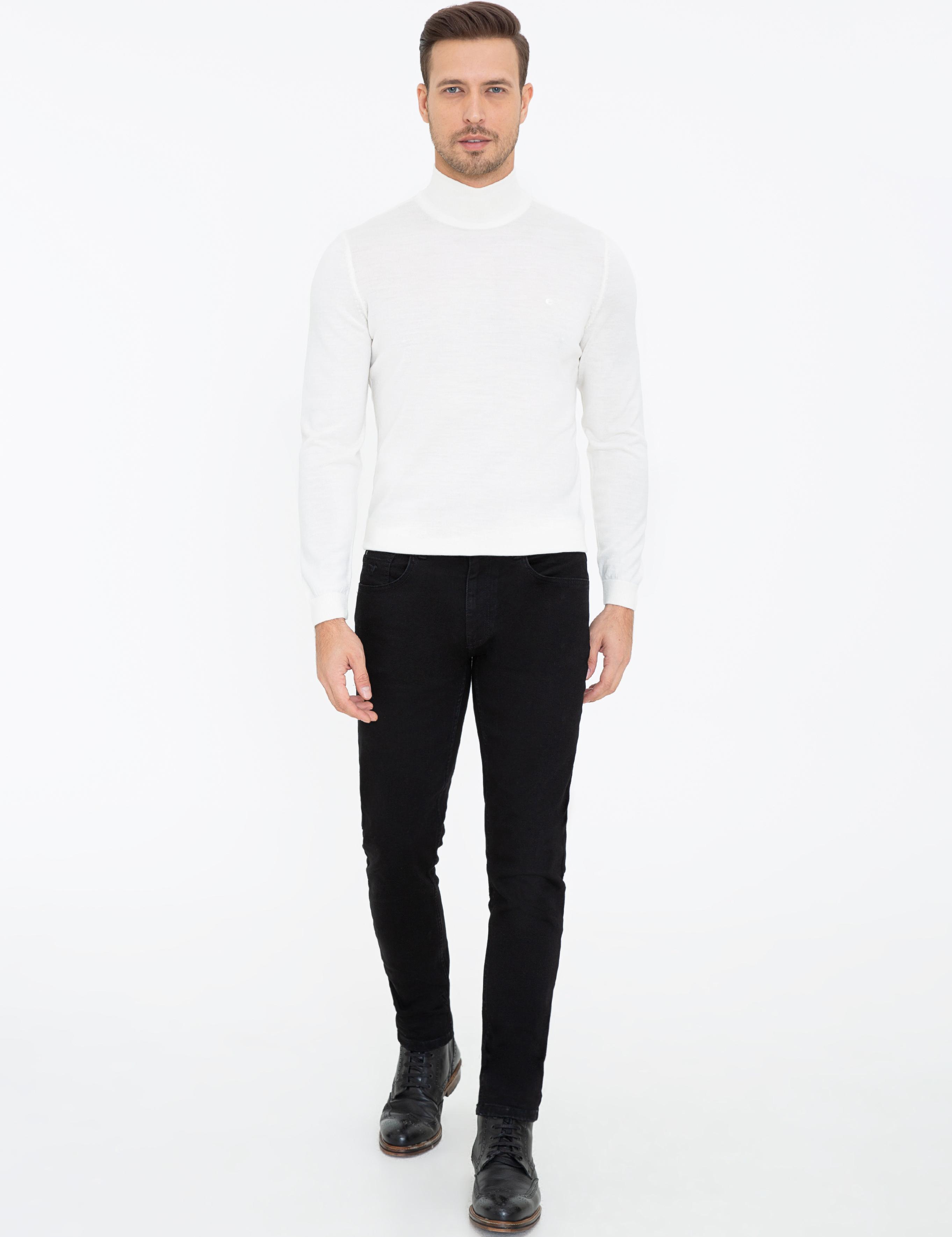 Ekru Regular Fit Yarım Balıkçı Basic Triko Kazak - 50237040188
