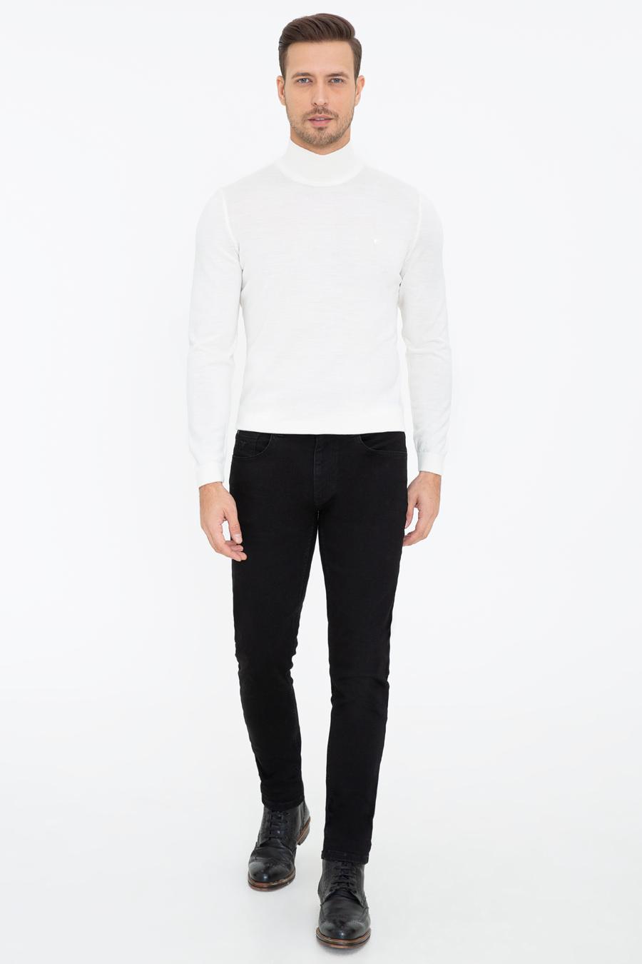 Ekru Regular Fit Yarım Balıkçı Basic Triko Kazak - 50237040188