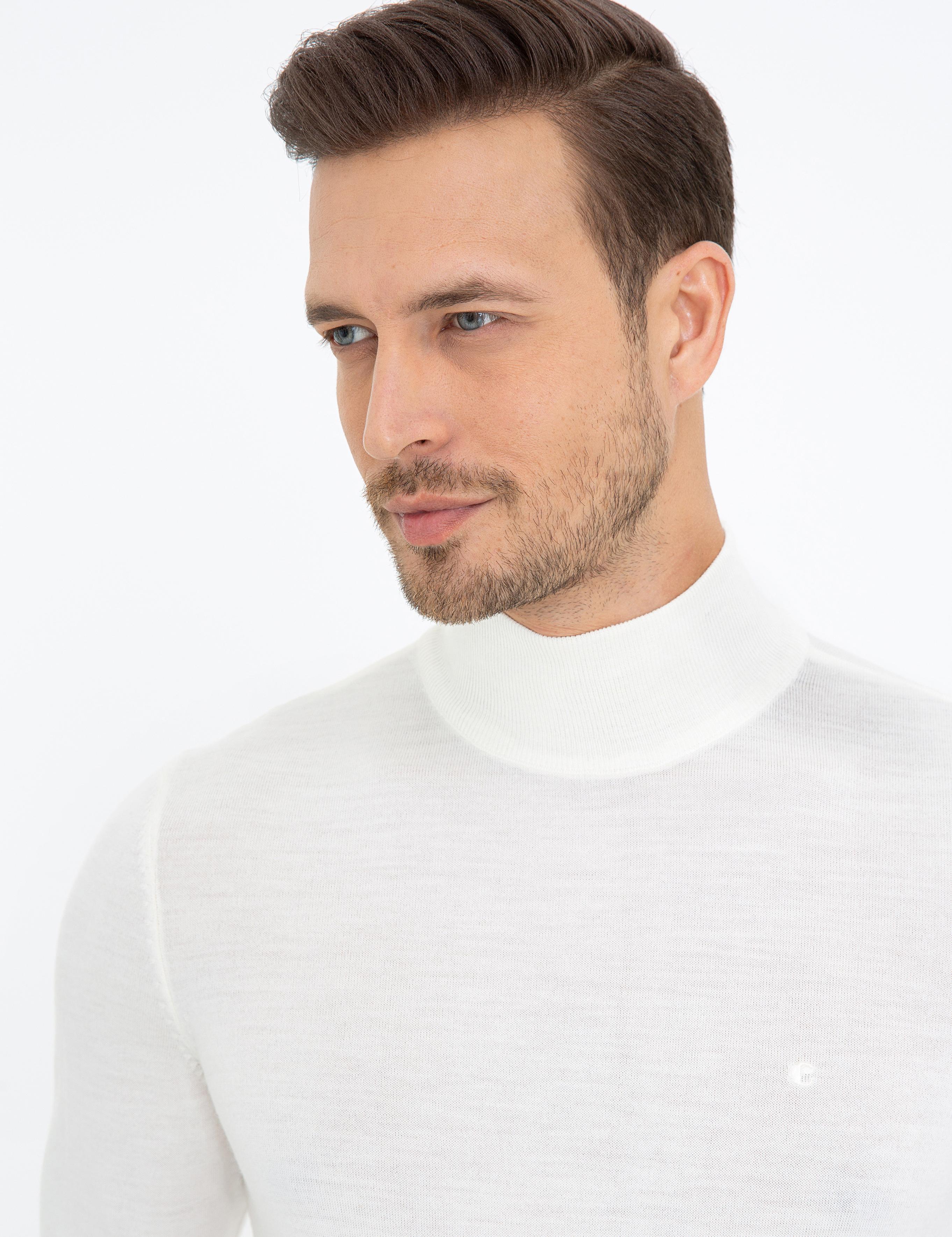 Ekru Regular Fit Yarım Balıkçı Basic Triko Kazak - 50237040188