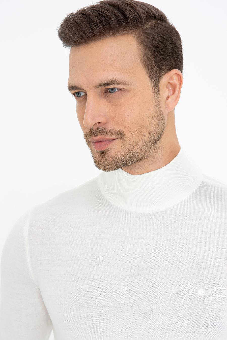 Ekru Regular Fit Yarım Balıkçı Basic Triko Kazak - 50237040188