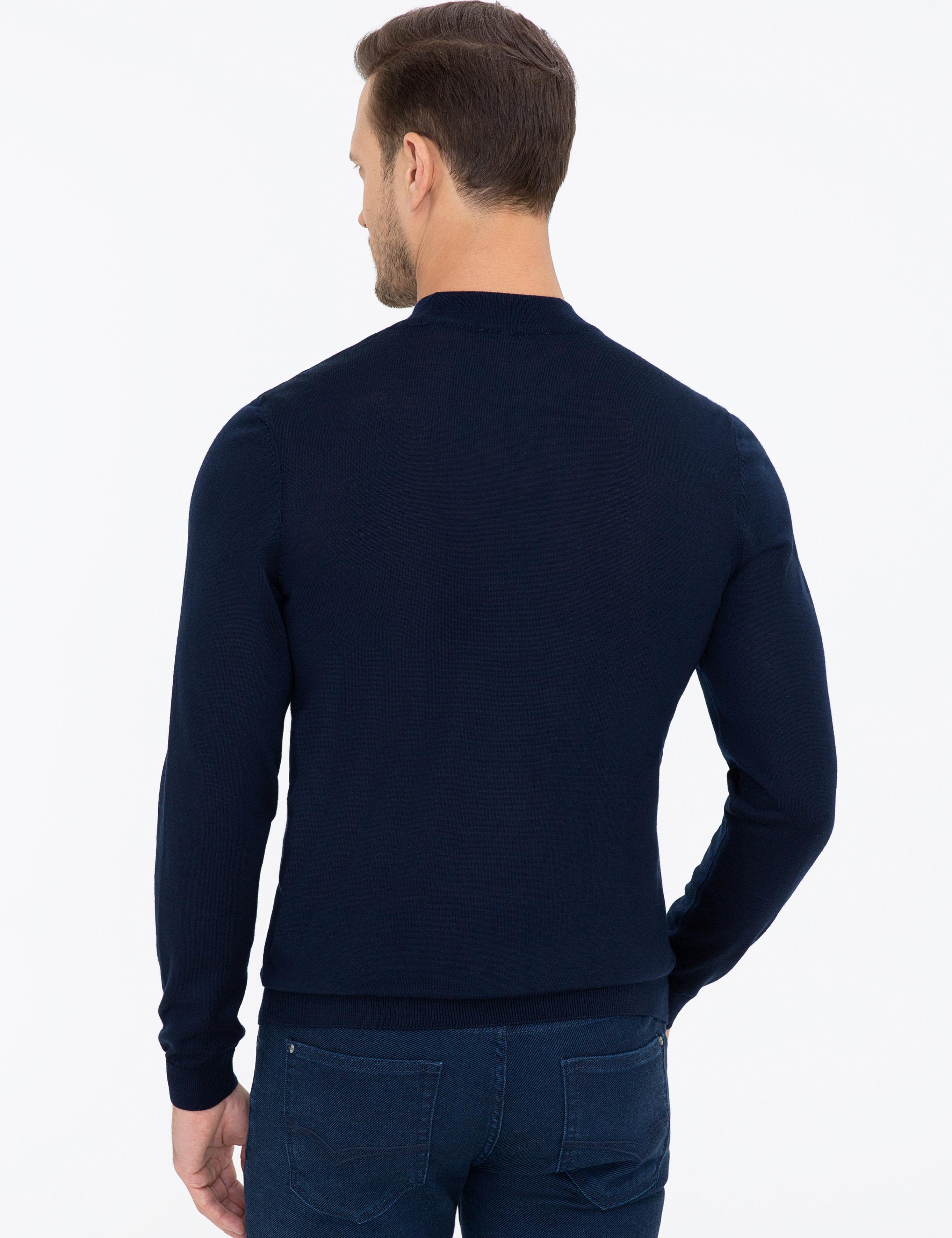 Lacivert Slim Fit Çeyrek Balıkçı Yaka Basic Triko Kazak - 50237039011