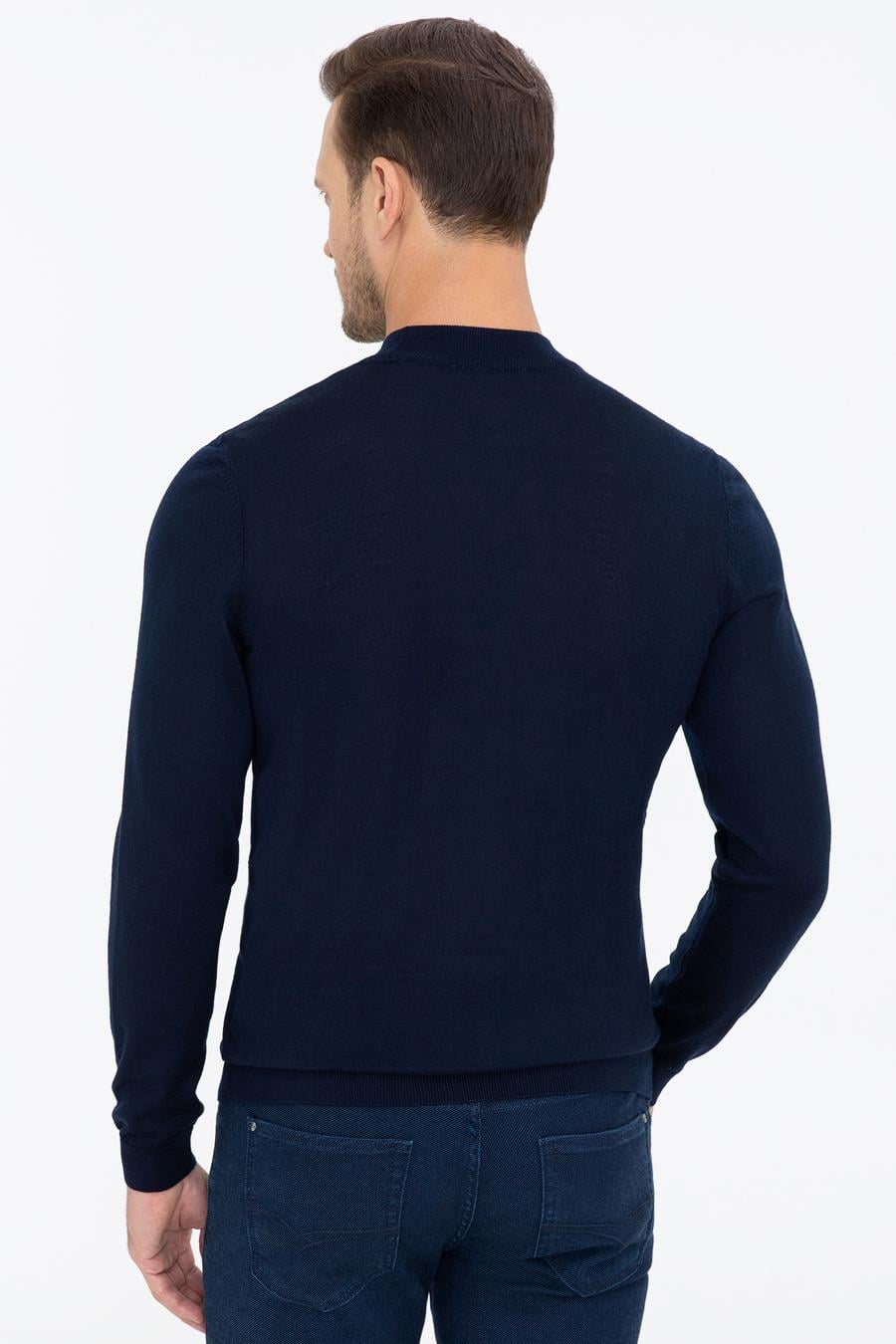 Lacivert Slim Fit Çeyrek Balıkçı Yaka Basic Triko Kazak - 50237039011