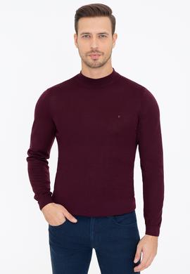 Koyu Bordo Slim Fit Çeyrek Balıkçı Yaka Basic Triko Kazak