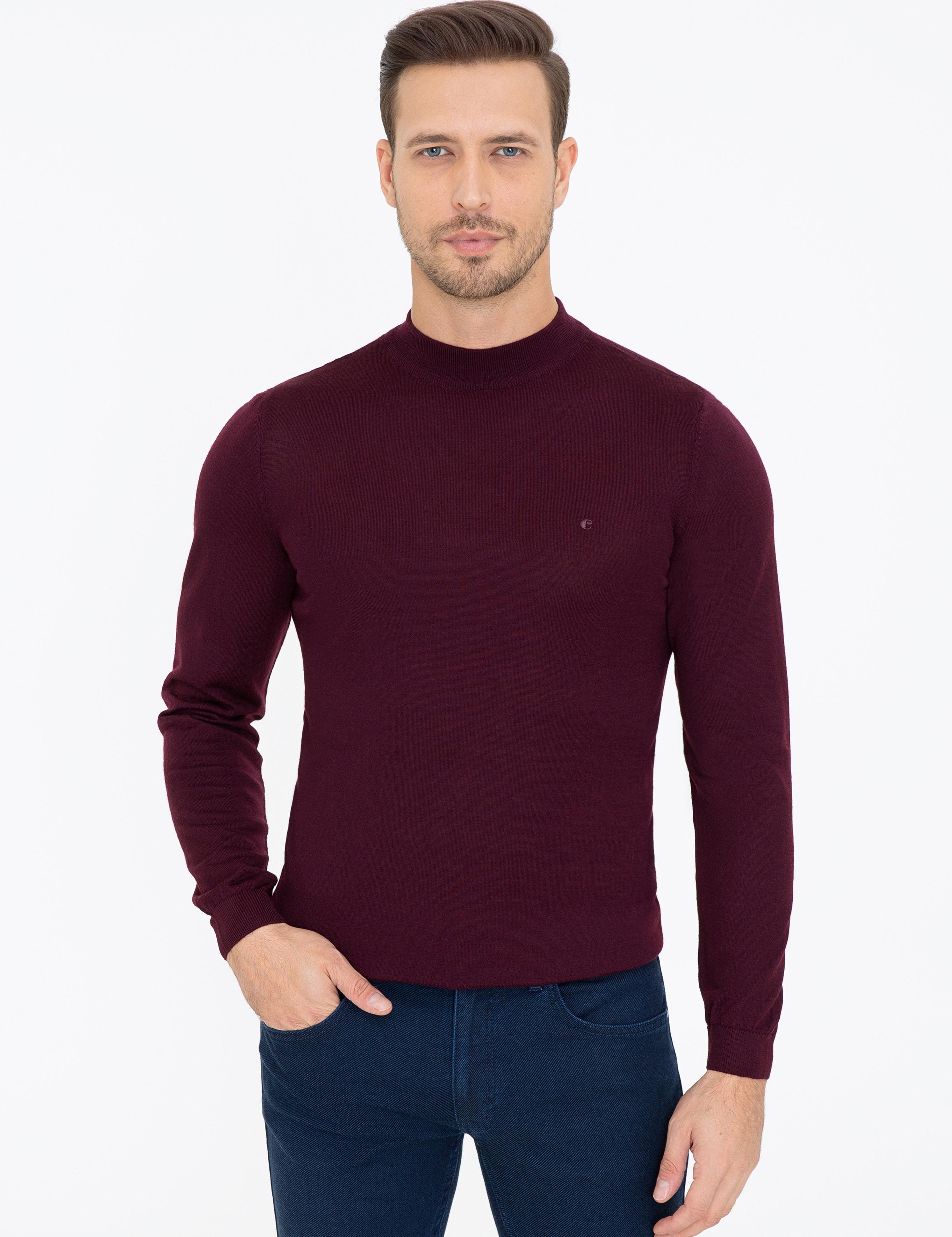 Koyu Bordo Slim Fit Çeyrek Balıkçı Yaka Basic Triko Kazak - 50237039167