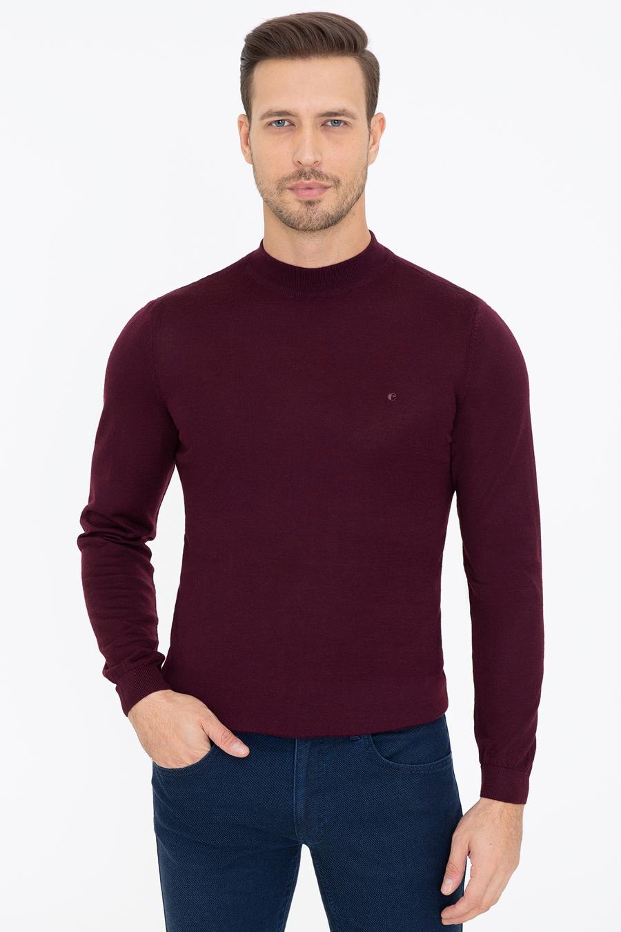 Koyu Bordo Slim Fit Çeyrek Balıkçı Yaka Basic Triko Kazak - 50237039167